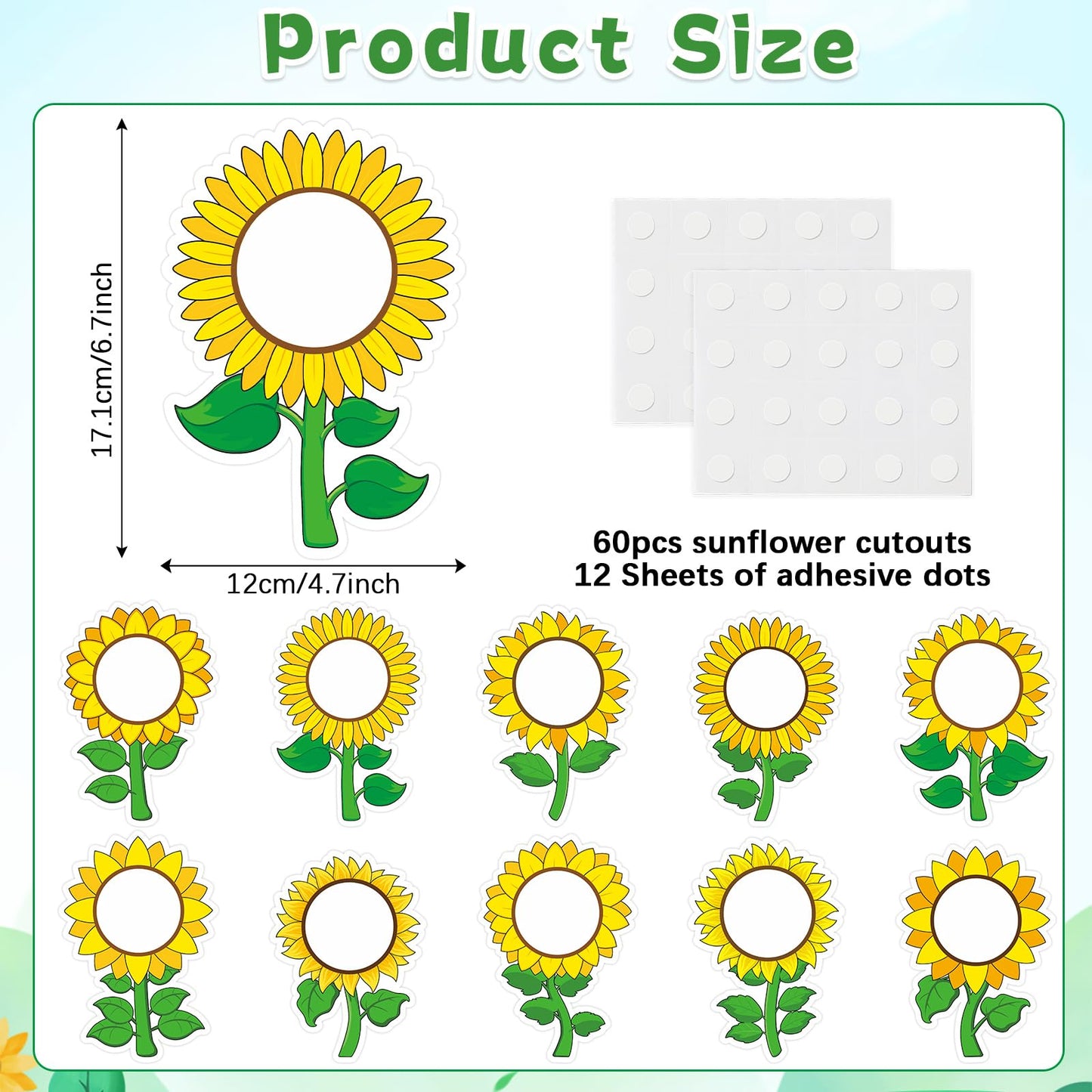 60pcs Sunflower Theme DIY Cutouts Sunflower Bulletin Board Decoration Set Bright Sunflowers Paper Cut-Outs Classroom Decor for Boy Girl Classroom DIY Photo Craft Kindergarten School Wall Door Supplies