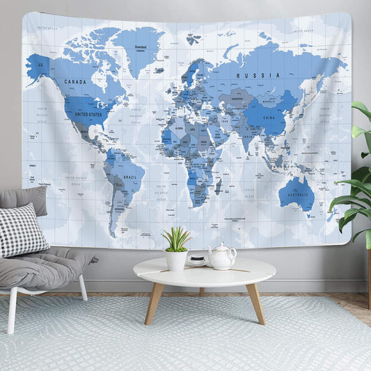 Old World Map Blue Tapestry, Map of World Tapestry Wall Hanging for Kids Students, Vintage Asia Europe America Africa Japan Wall Poster Tapestries for Bedroom Living Room Office Wall Decor, 80X60in