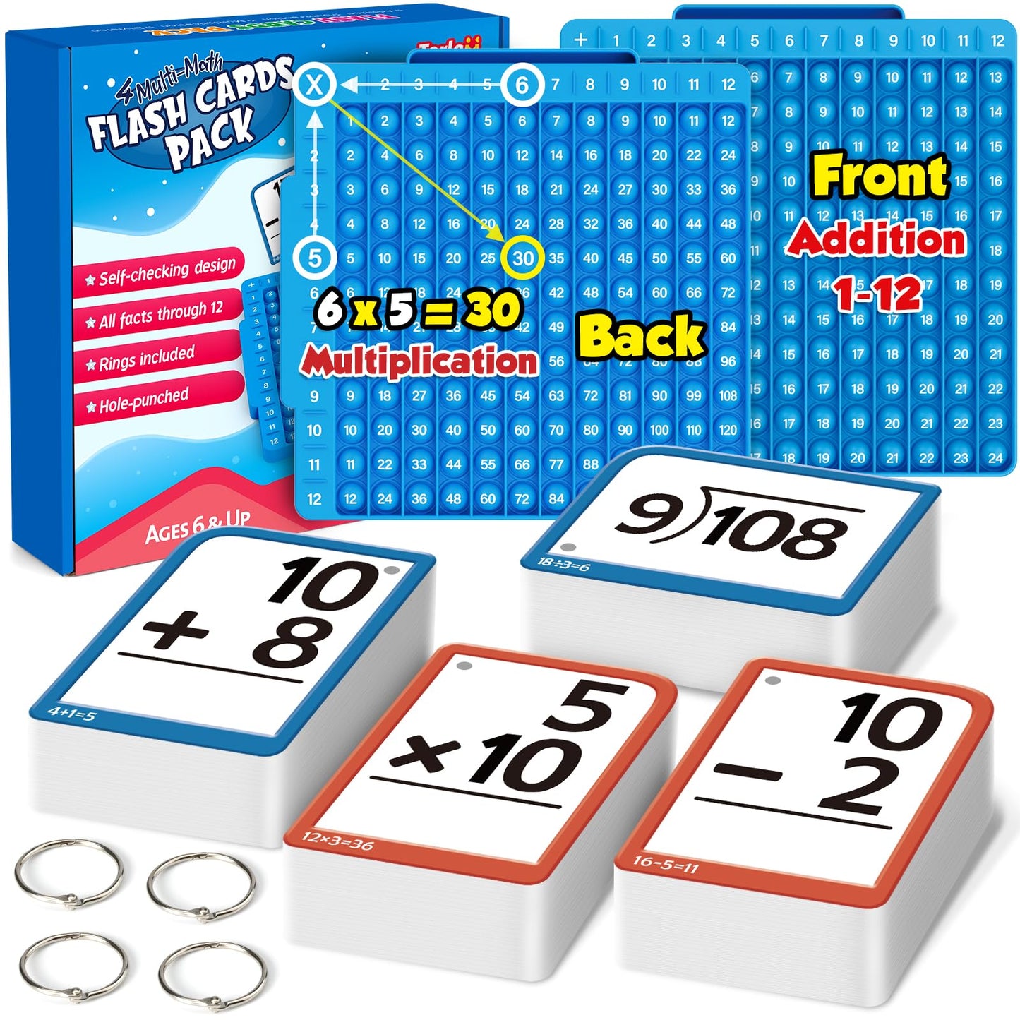Torlam Math Flash Cards + Math Board, Multiplication Flash Card Times Table Chart, Math Manipulatives Division, Addition, Subtraction Games Toys for Kids, 1st, 2nd, 3rd, 4th, 5th, 6th Grade