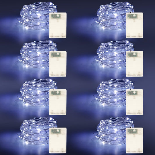 YPHSOL Fairy Lights String Lights 50LED Waterproof 16.4ft Copper Wire 8 Pack White