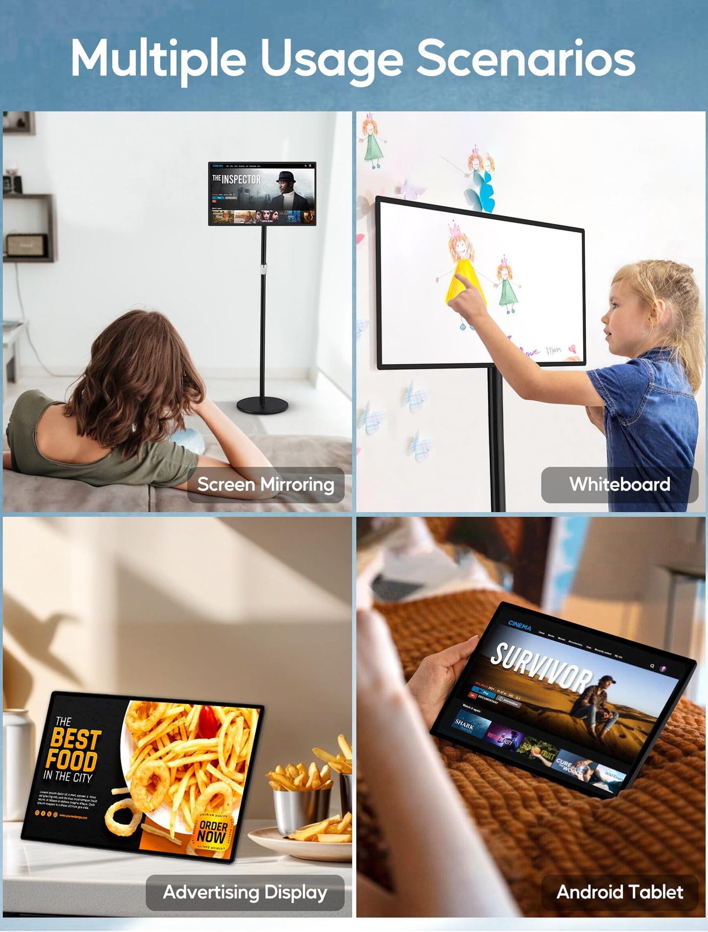 15.6" Digital Signage with 10000mAh Battery, Capacitive Touchscreen Advertising Display, Adjustable Stand, Android 11 Commercial LCD Monitor with Auto Play, Wireless Screen Mirroring, 8+128GB, Black