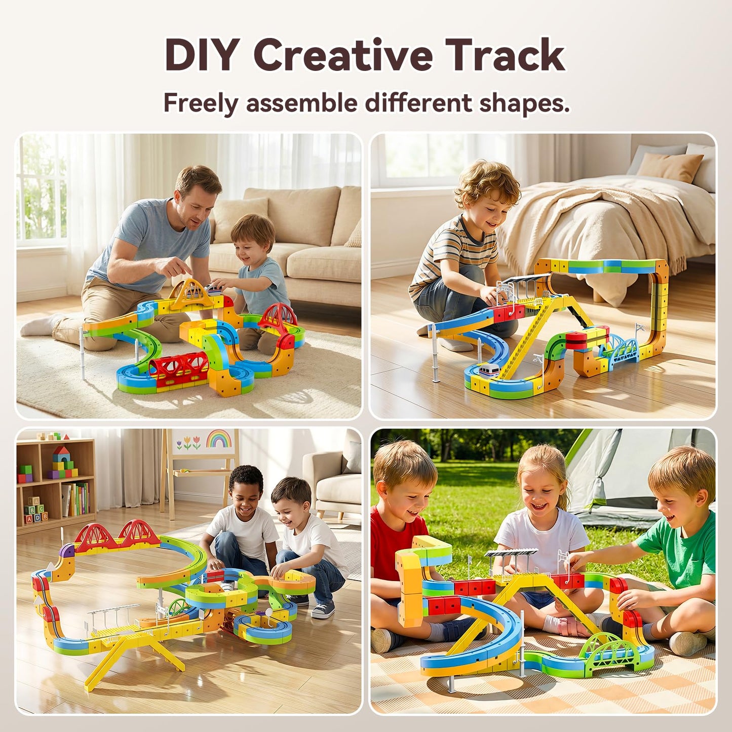 Upgrade Electric Train Set, 3D Cube Track-DIY Rail Cube Block Kit, 172PCS STEM Gravity-Defying Motorized Trains Race Tracks Toys Gift for Kids Boys Girls Age 3 4 5 6 7 8+