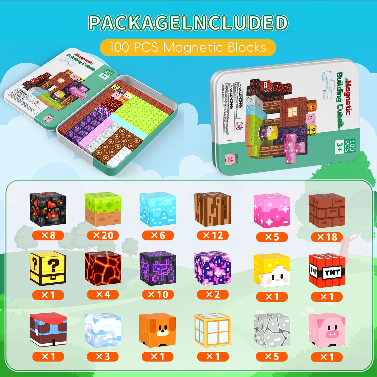Petenjoy 100PCS Magnetic Blocks - Magnetic Building Blocks, Magnet Blocks Cubes, STEM Learning Sensory Magnet Toy for Kids Ages 3 4 5 6 7 8 9 10 11, Birthday Gifts for Boys and Girls
