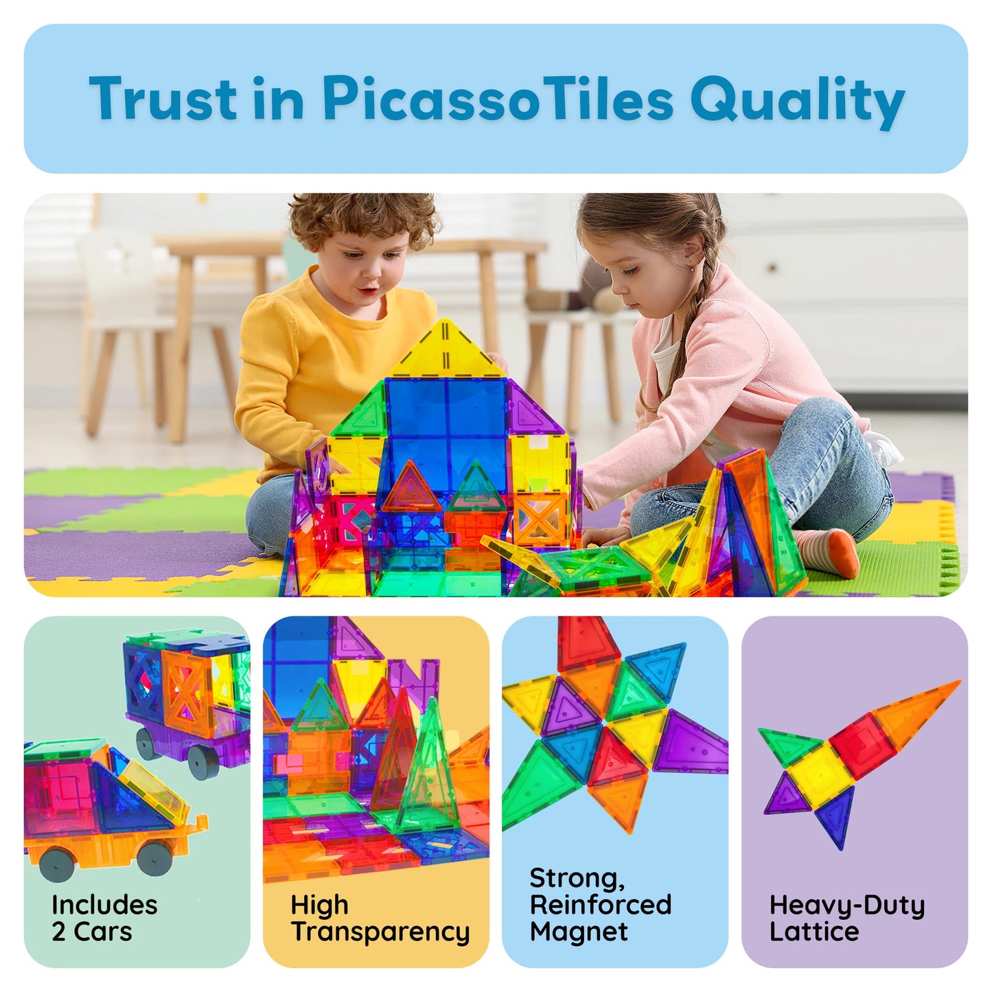 PicassoTiles® PT82 Creativity Set Magnet Building Tiles Clear Color Magnetic 3D Building Block - Creativity Beyond Imagination! Educational, Inspirational, Conventional, Recreational