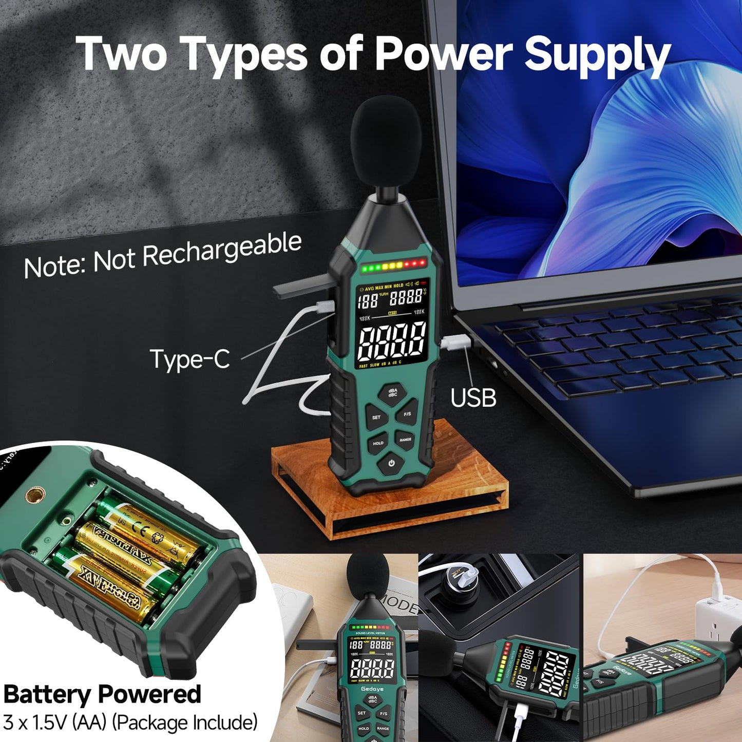 Power Supply Available Decibel Meter, Gedaye Sound Level Meter, A/C Weighted SPL Meter, Noise Measure Device 30-130dB, Noise Detector Sound Monitor Decibel Reader Classroom Factory Noisy Neighbor