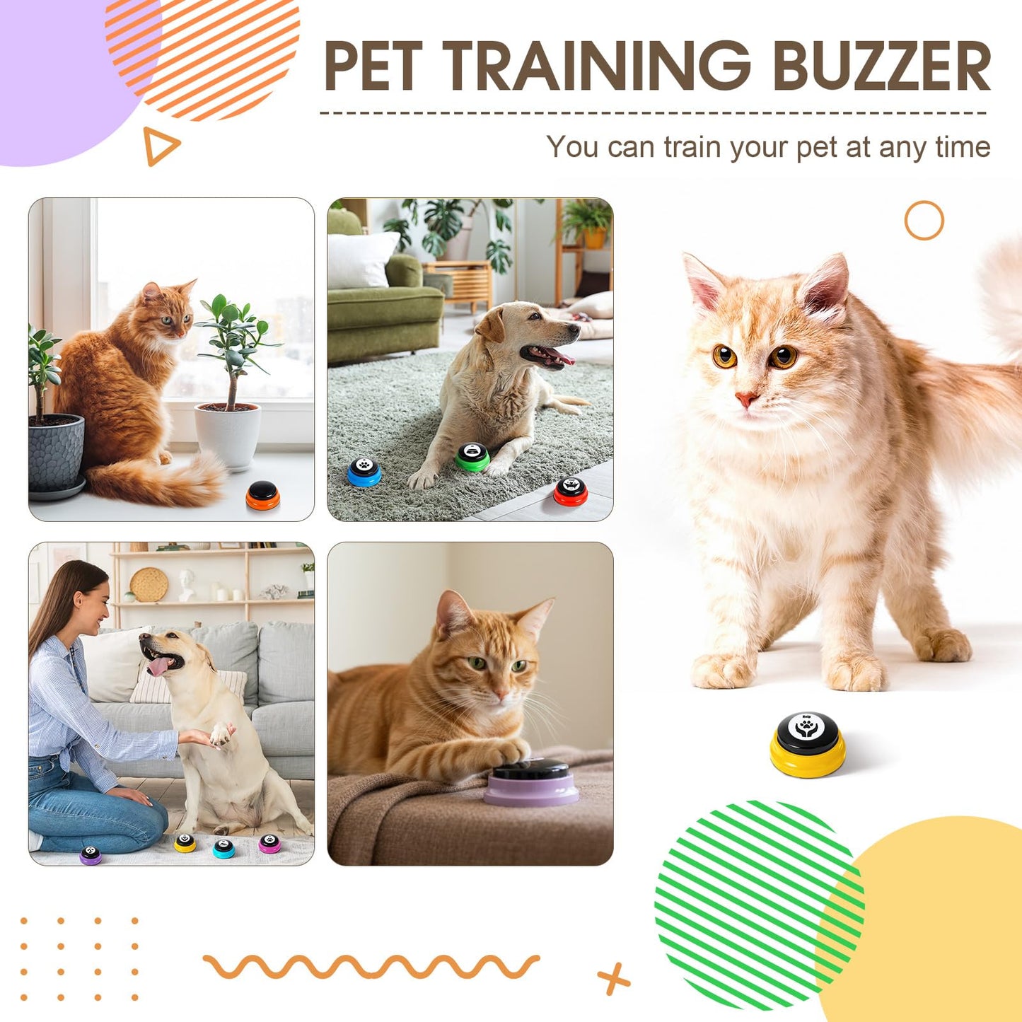 Jerify 16 Pcs Voice Recordable Dog Buttons for Communication Pet Cat Talking Buttons with Stickers 30 Seconds Interactive Speech Training Buzzers for Cat Pet Dog