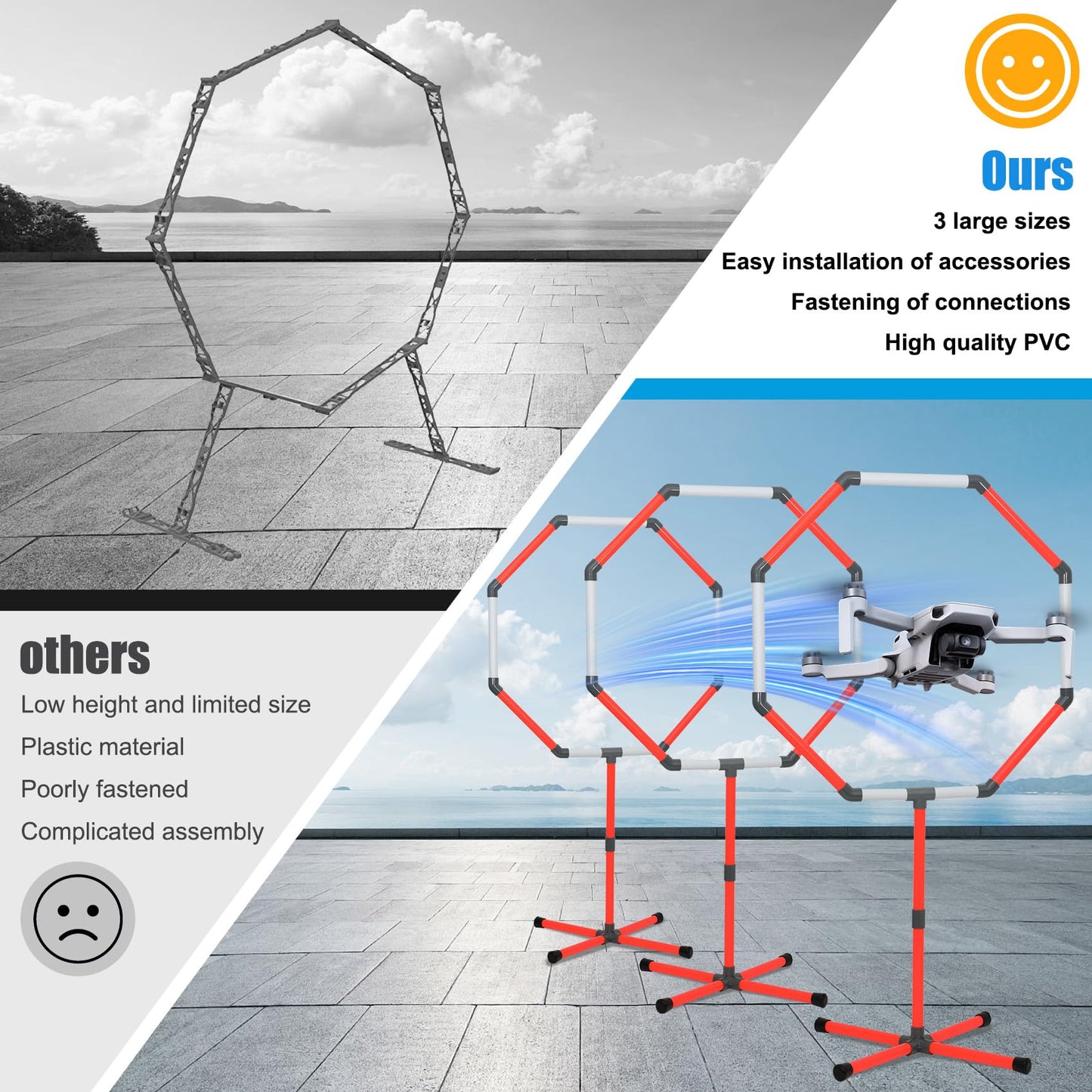 Drone Obstacle Course Kit, 3 Sets of 27” Hoop Size - Large-sized Loop for RC FPV Drone Beginners, Reducing The Risk of Collision, Portable Game Loop Gate System with Separate Storage Bag