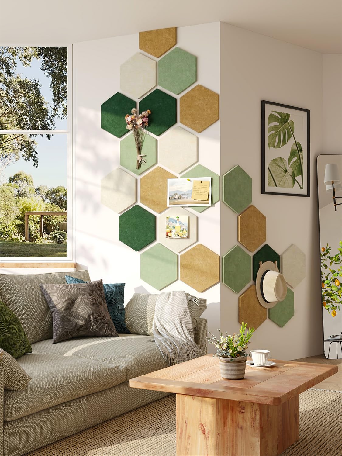 Uoisaiko 8 Pack Hexagon Felt Bulletin Board Tiles - 12" Large Thick Pin Board for Walls with 30 Push Pins, DIY Boards for Office Home School Decor, Aesthetic Hex Cork Board Alternative