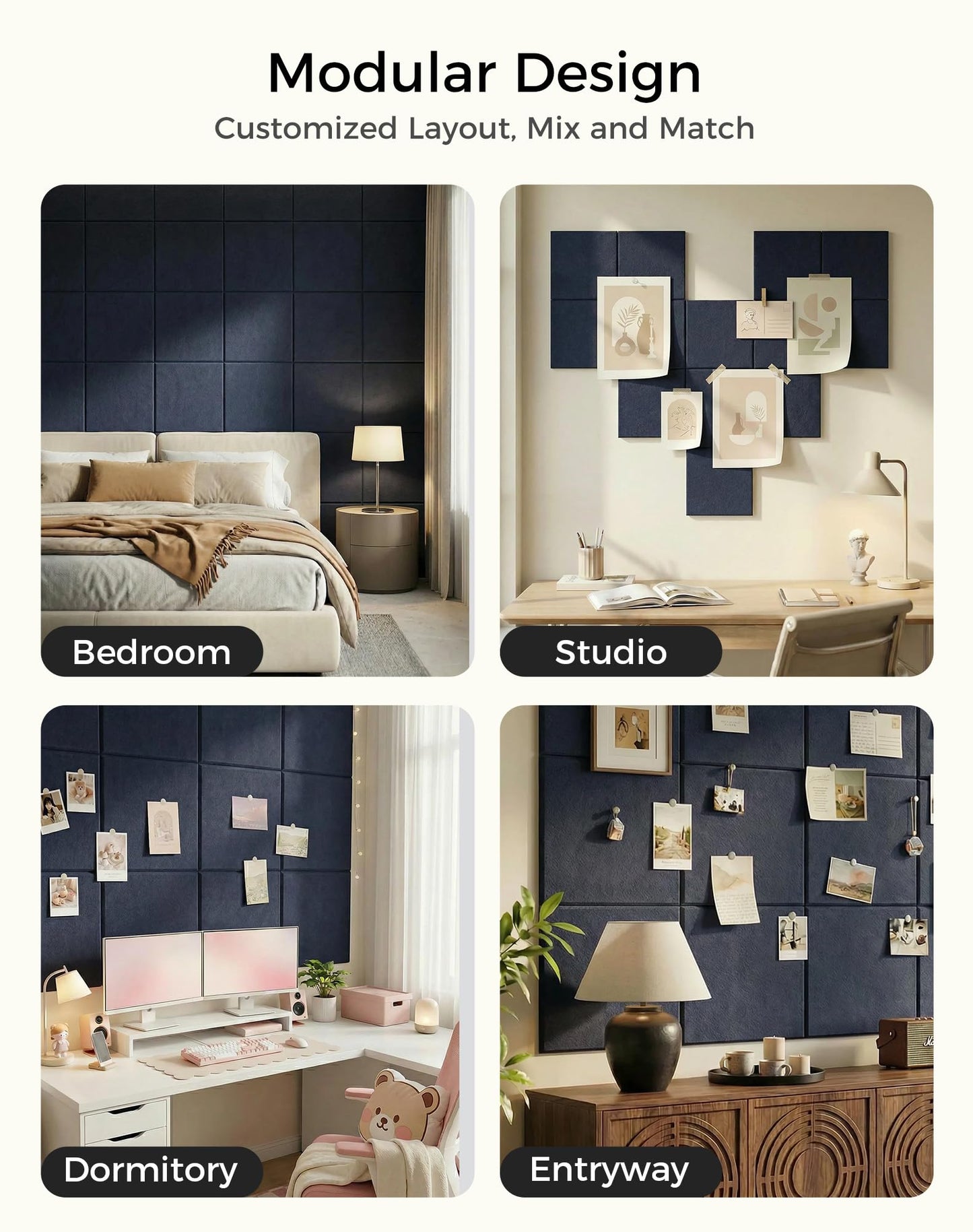 Aothia Felt Bulletin Board Tiles for Wall, 12 Pack Large 48" x 36", Felt Wall Tiles Cork Board Alternative, Adhesive Bulletin Board Tiles for Office, Classroom & Home, Navy Blue