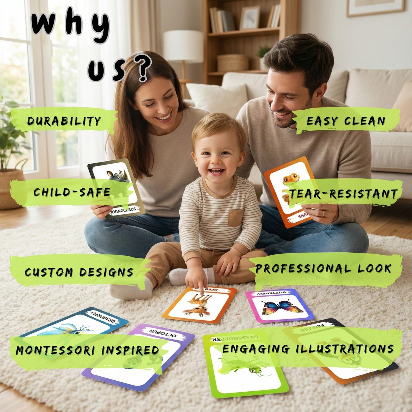 The Biblio Hub Animated Mixed Animals Flashcards – Non-Tearable Synthetic Learning Cards for Toddlers, Preschool & Kindergarten, Double-Sided Set