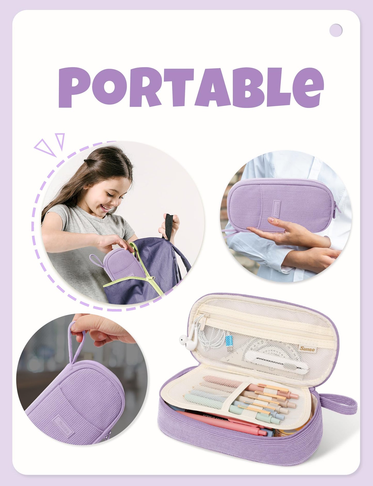 SUNEE Cute Pencil Case, Large Pencil Pouch, Soft Corduroy Fabric Big Pencil Bag with Zipper, Kawaii Pen Bag Stationery Storage and Organizer, School Supplies for Teen, Student, Boys,Girls, Soft Purple
