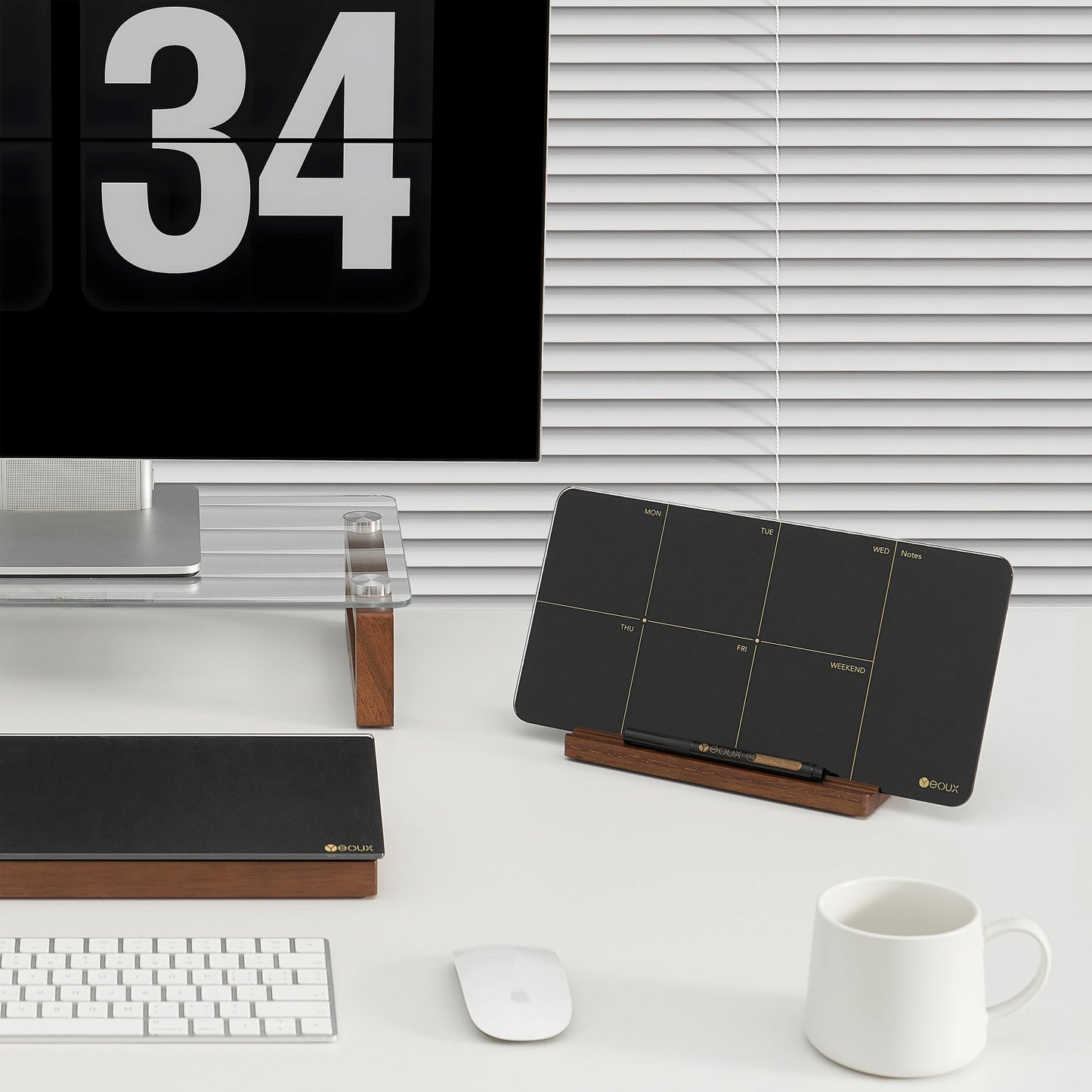 Desktop Black Glass Weekly Planner Dry Erase Whiteboard with Detachable Wood Stand,Small Portable Week Calendar to Do List White Board 12x6 for Office, Home, Schools, Marker&Eraser Included, Yeoux
