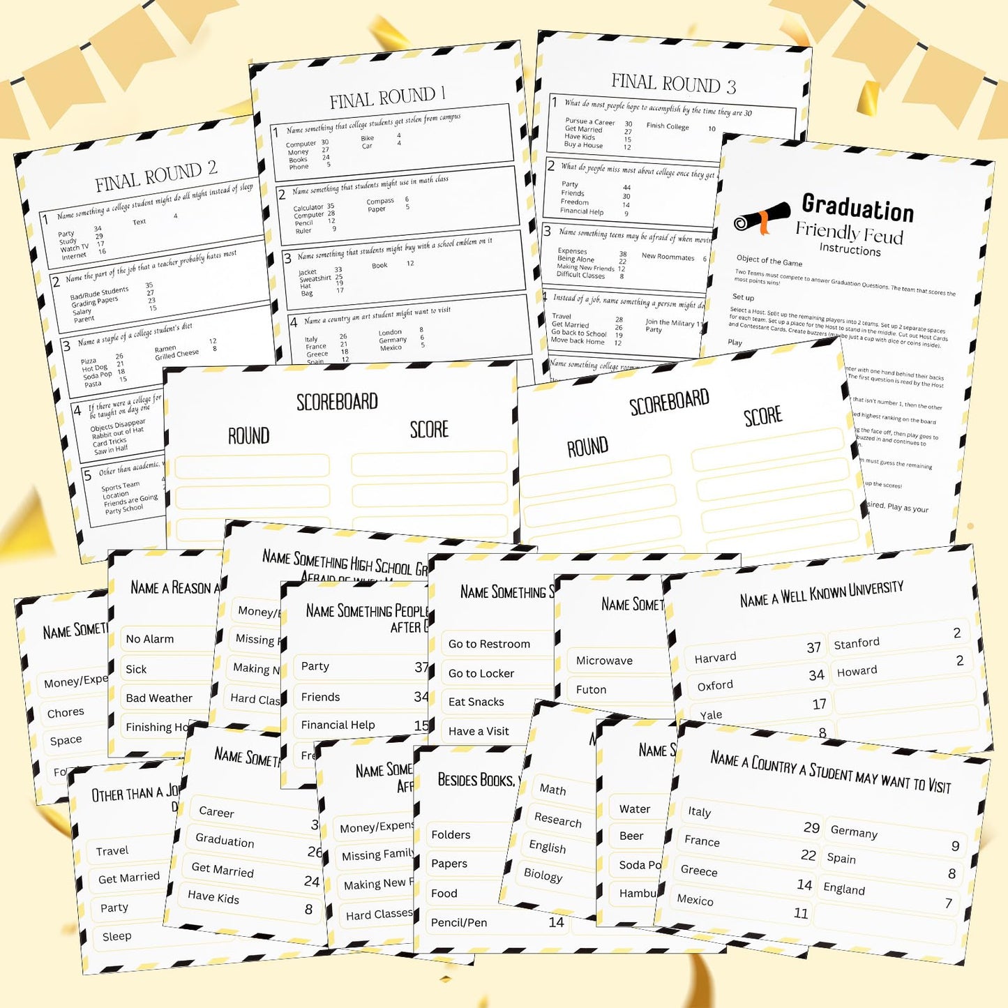 Humyoun Graduation Friendly Feud Game with 2 Answer Buzzers, Grad Feud Cards for Family Game Night Fun Trivia Quiz for Class Party Groups Clubs Team Building