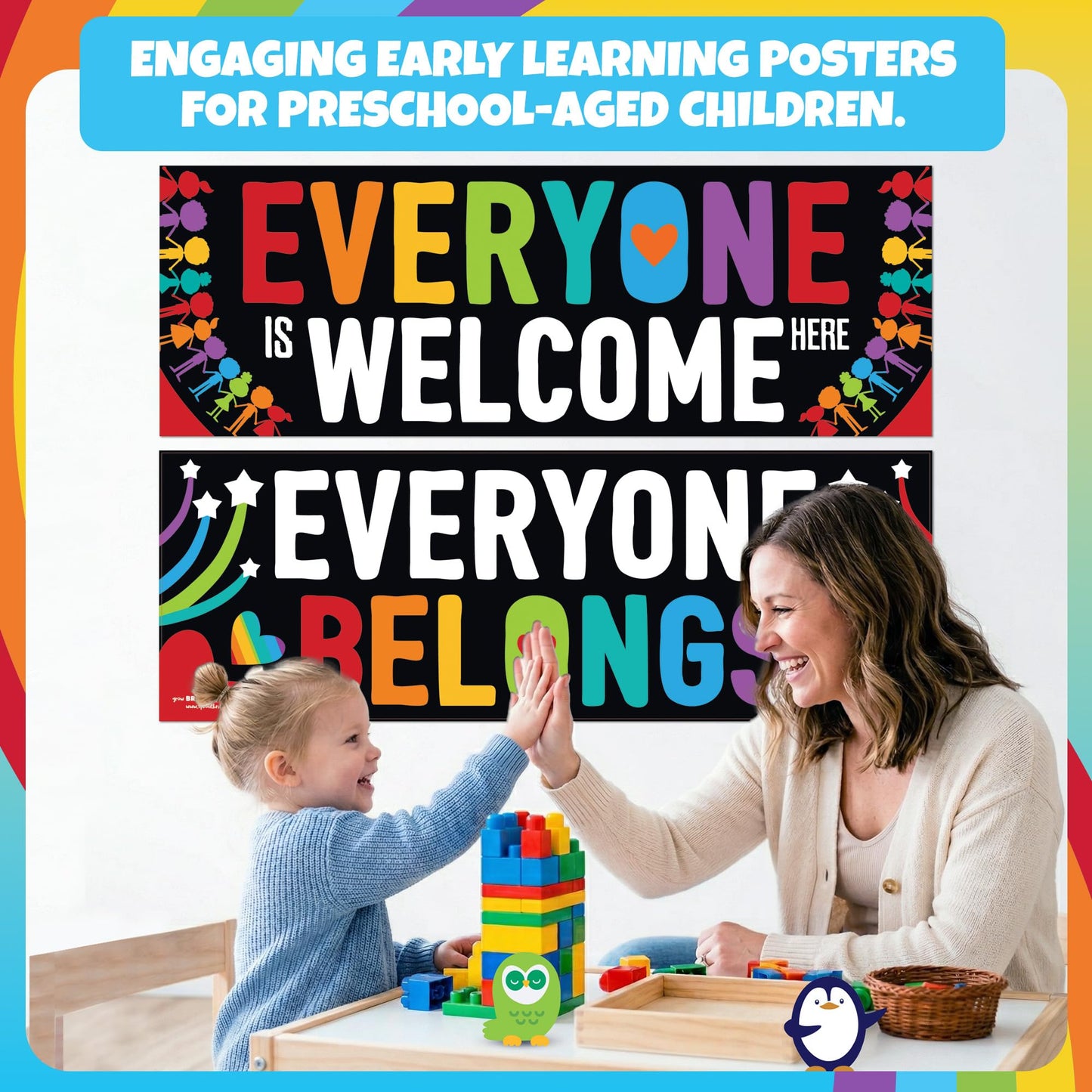 Sproutbrite 2 Pack 13.5” x 39” Welcome Posters for Classroom – Educational Charts & Posters Wall Decor for Pre, Elementary and Middle School Teacher Decorations for Classroom - Promotes Inclusivity and a Sense of Belonging