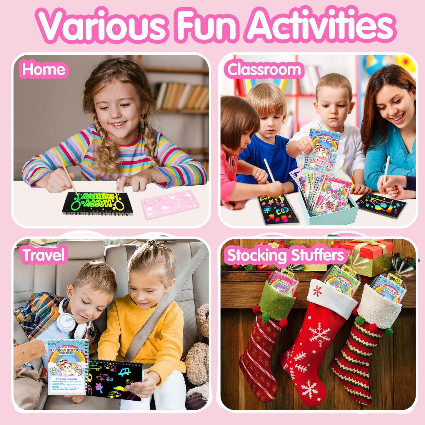 ZMLM 24 Pack Rainbow Scratch Art Party Favors for Kids 4-8 - Mess-Free Birthday Goodie Bags Stuffers, Classroom Prizes Grades 1–3, Creative Paper Notebooks for Pre-K Kindergarten Gifts(Unicorn