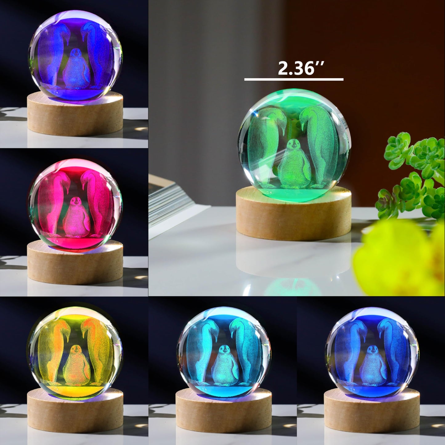 3D Penguin Gifts for Women - Crystals Ball 60mm - Glass Animals Figurine Penguin Decor Stuff for Anniversary, Birthday, Best Friend, Lovers Keepsake Paperweight