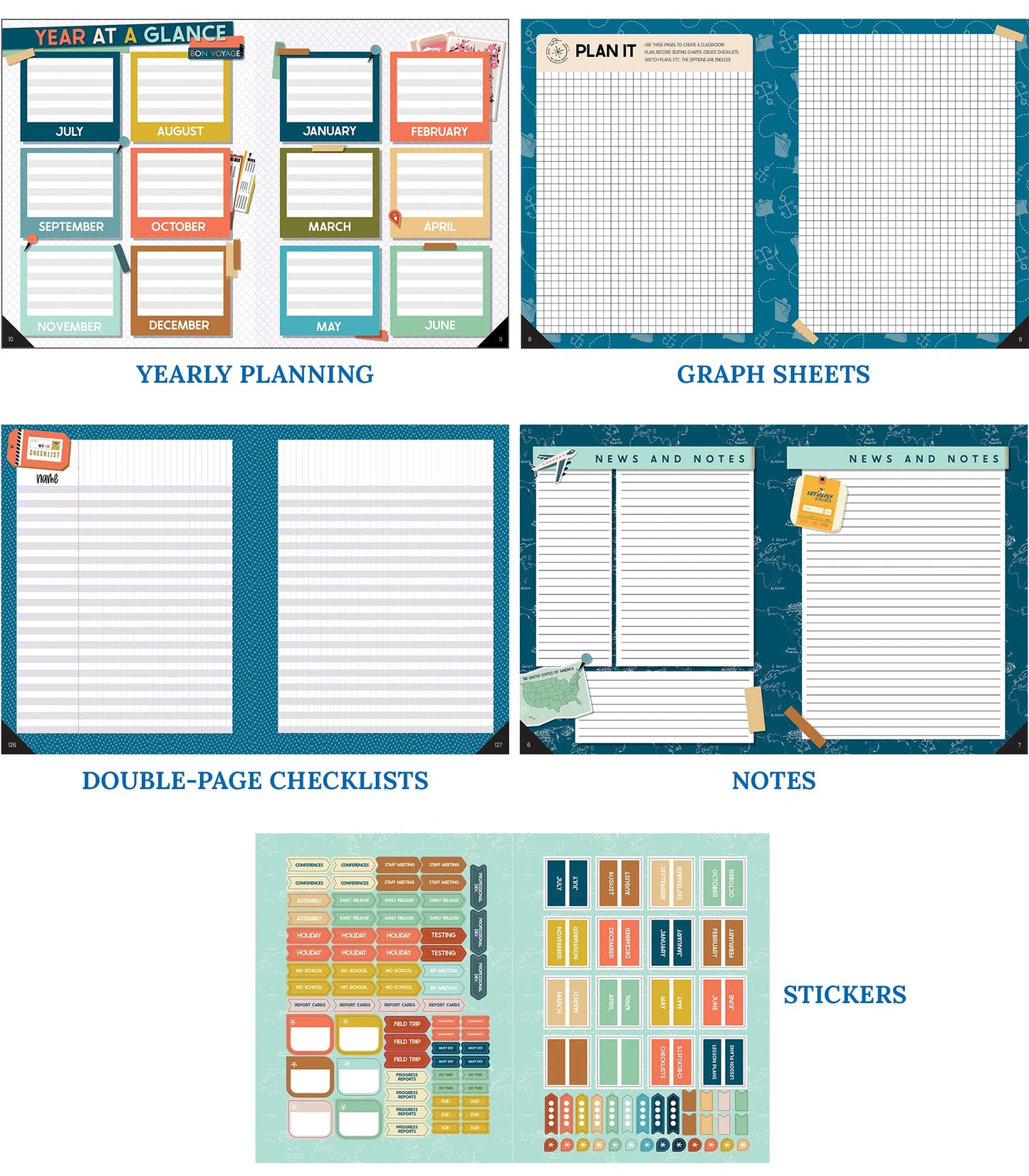 Carson Dellosa Let's Explore Teacher Planner 2025-2026, Undated 8" x 11" Lesson Plan Book With Retro Stickers, Class Schedule, Weekly Calendar, Classroom Must Haves, Homeschool and School Supplies