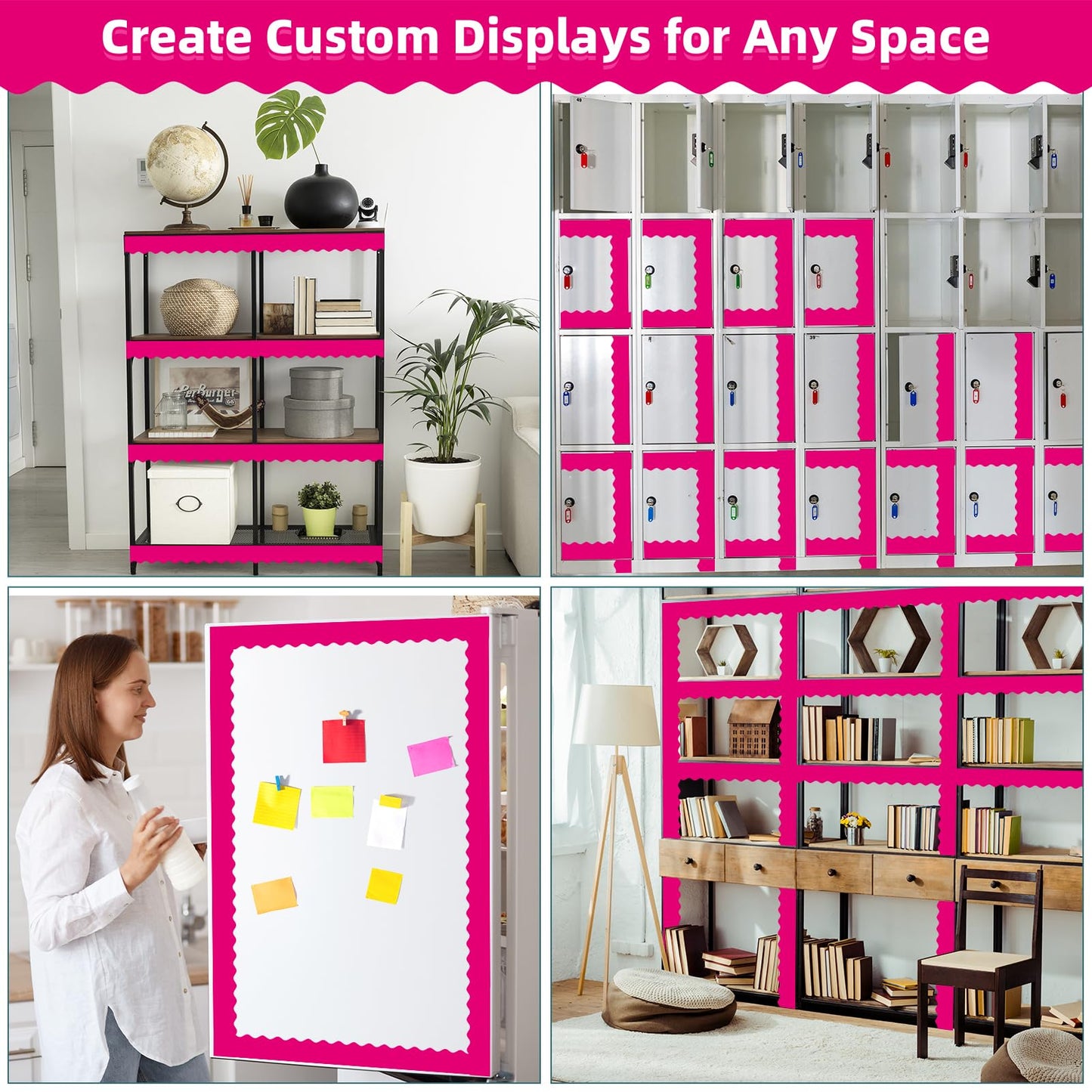 30 Pcs Magnetic Borders for Classroom Whiteboard - Rose Red Magnetic Bulletin Board Border Set - Scalloped Chalkboard Border Strips for Teachers, Parents, DIY Home,School & Office Decoration