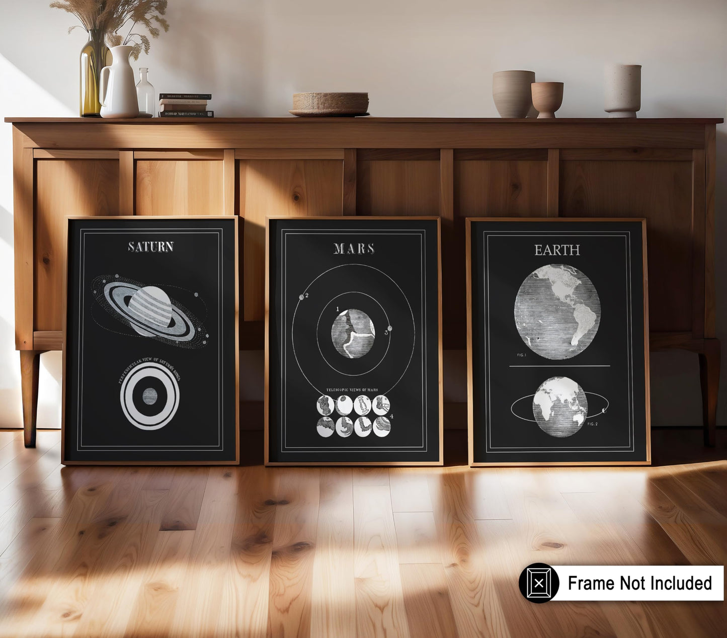 Poster Master 3-Piece Space Wall Art Set, 8x10 Unframed Art Print Posters, Lunar Home Decor, Astrological Room Decoration Poster, Black & White Lunar Design, Gift for Planetary Astrology Fans