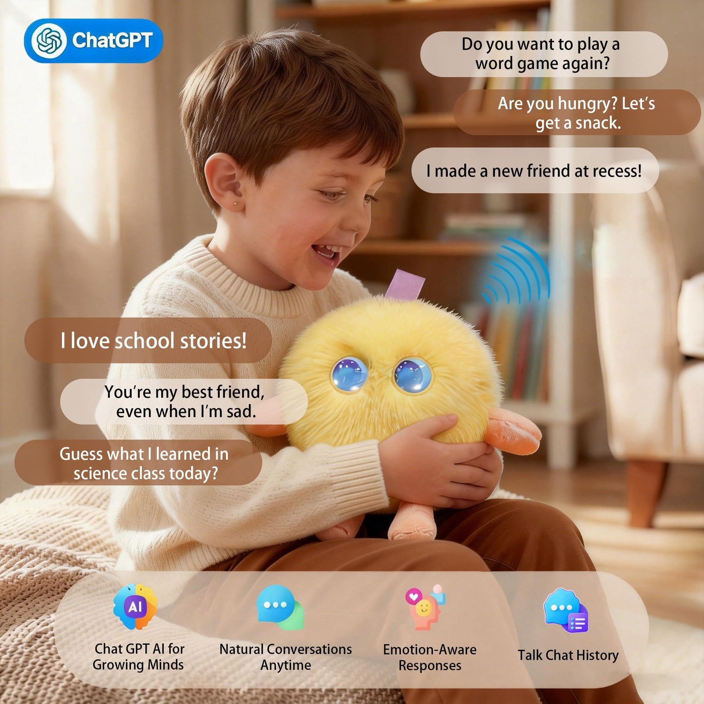 CINQALETHE Emotional Support AI Robot Toy Companion Pet – Smart Interactive Plush Toys for Kids, Realistic Intelligent Robotic Stuffed Pets with Emo AI Technology,Gift for Boys & Girls 3-8 Years Old