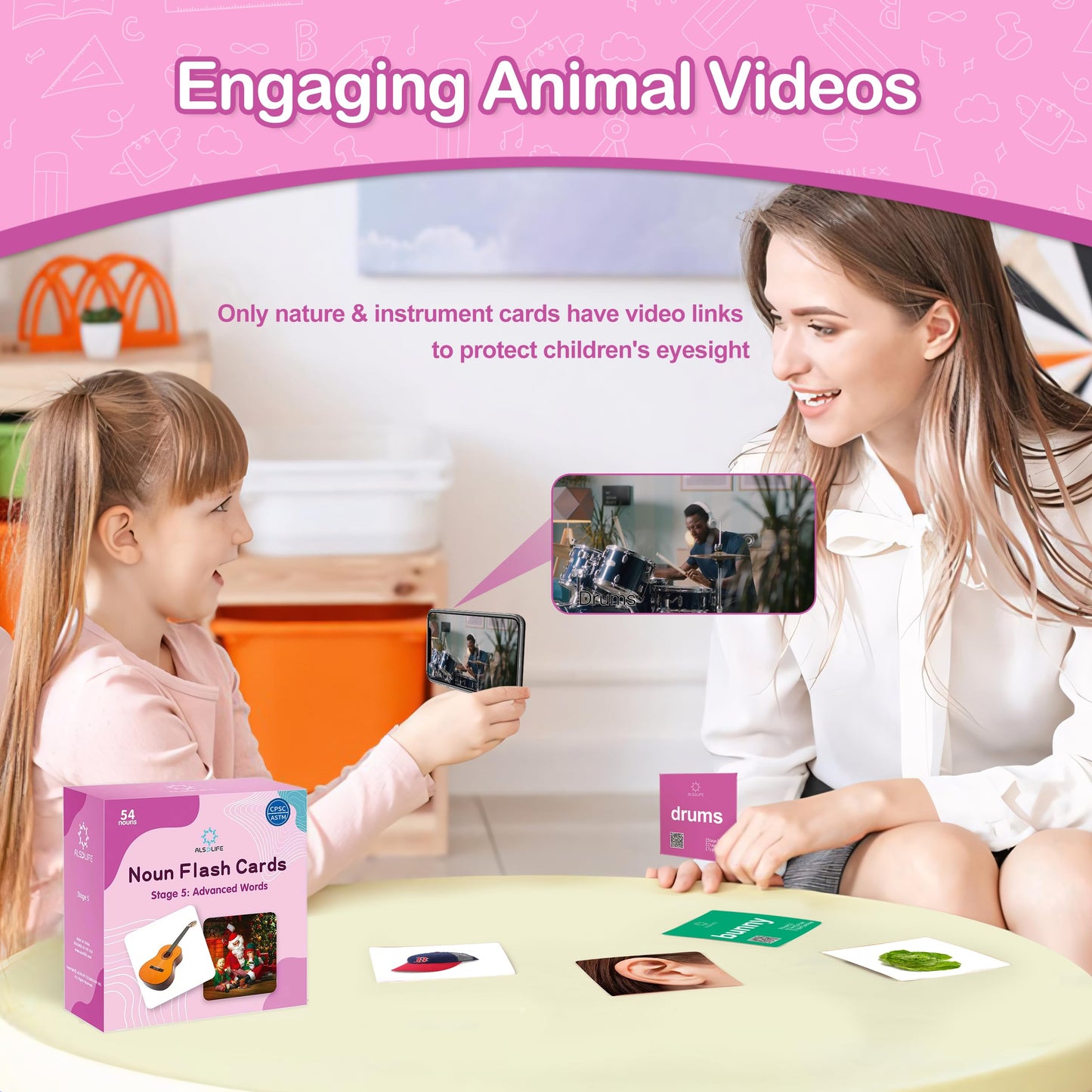 ALSOLIFE 54 Advanced Word Noun Flash Cards for Kids 3-5, Vocabulary Cards with Pictures, | Toddler Flash Cards for Learning English Words| Seasons flashcards| ABA Therapy & Speech Therapy Materials