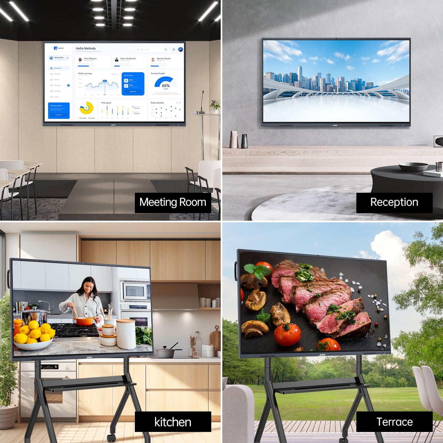 JAV Smart Board Interactive Whiteboard for Classroom Office Home, 4K UHD 8+128GB Touchscreen Smartboard with Built-in EDLA Licensed Android OS & Open App Ecosystem, Wi-Fi & Bluetooth