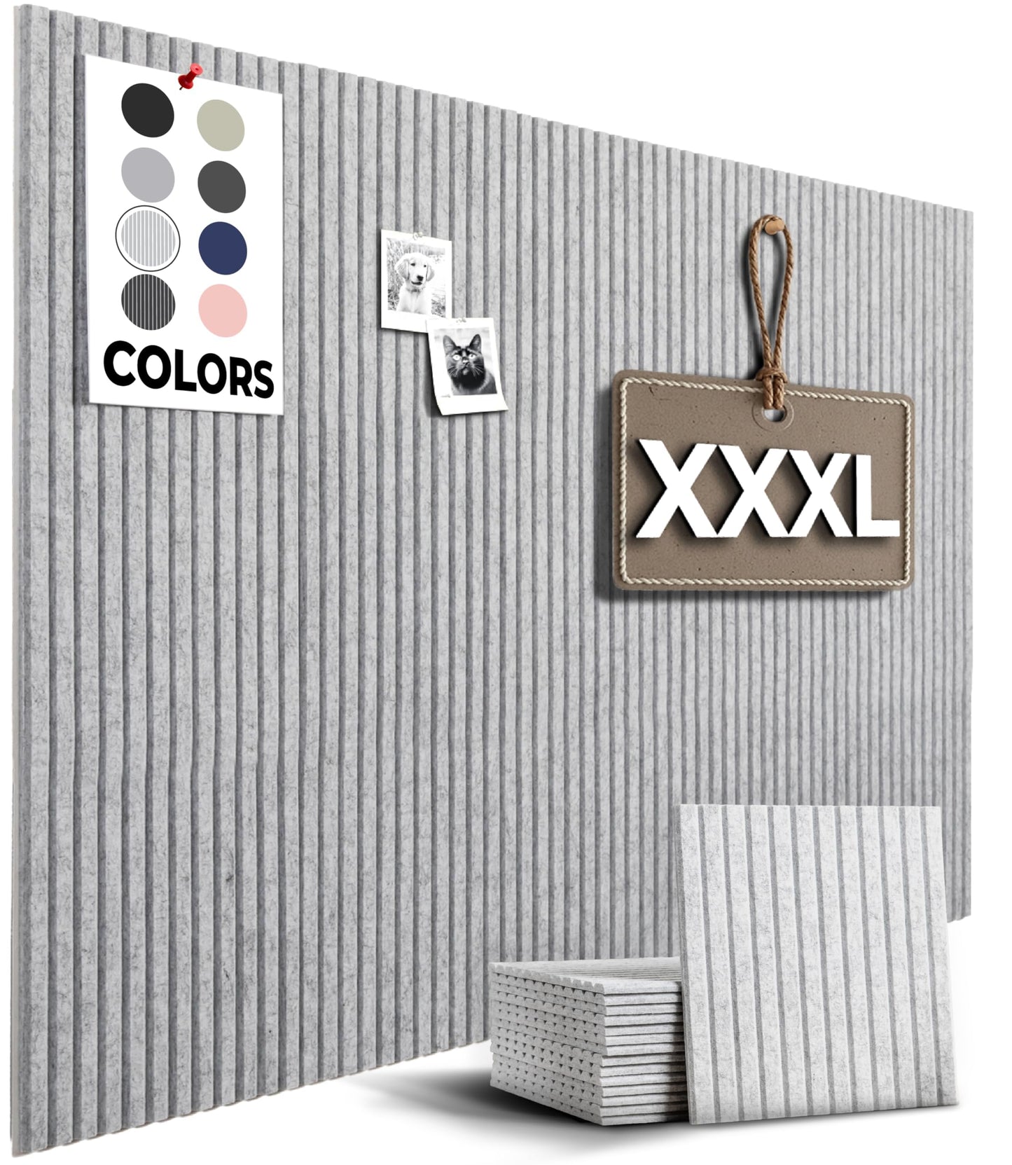 WALLHERO Office Cork Board, 59"x36" | 15 Pack | Felt Tiles for Wall, Tac Board, Large Felt Board, Wall Protector for Dart Board, (Gray Marble Slats)