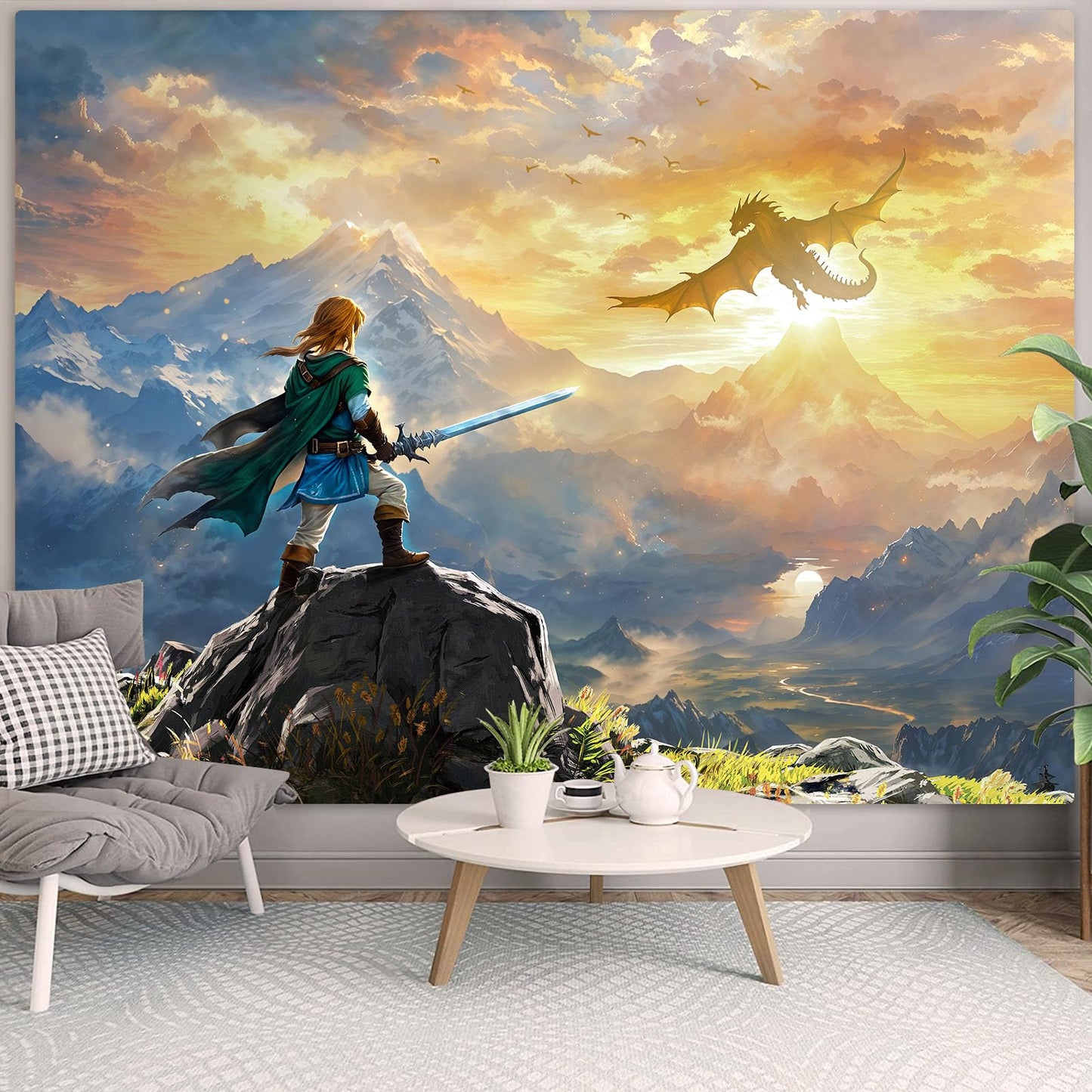 Spenlife Heroic Dragon Landscape Wall Tapestry, Fantasy Mountain Quest Tapestries for Room Decor, Epic Tapestry 60x44 Inch