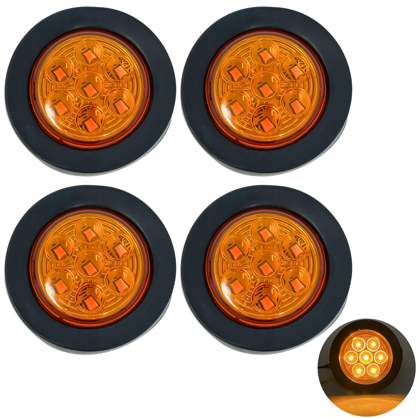 All Star Truck Parts 4pc LED Clearance Marker Lights 2in Amber Waterproof IP67 Model ASTP2056A4