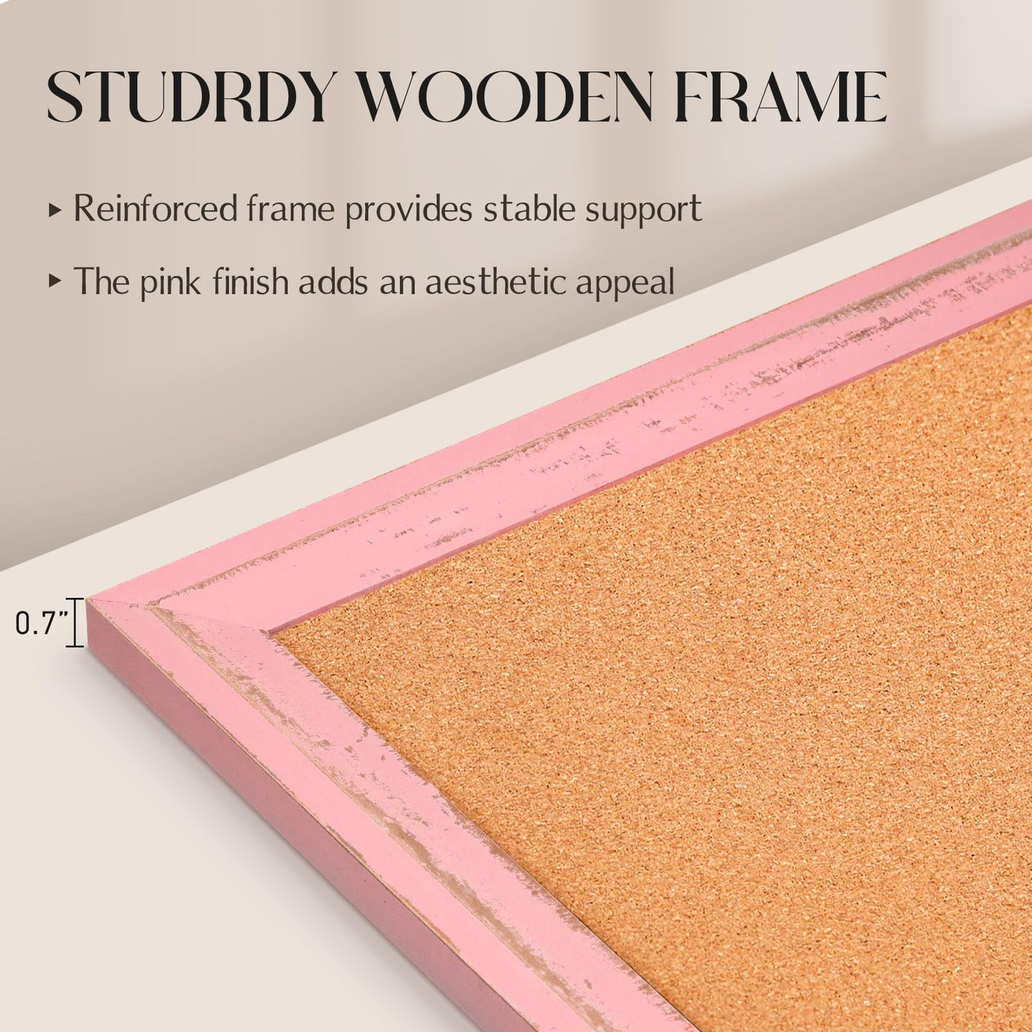 QUEENLINK Cork Bulletin Board 36" x 24", Wall Mounted Cork Board with Pink Wooden Frame, Decorative Pin Board for Office, Home & Classroom Decor, White