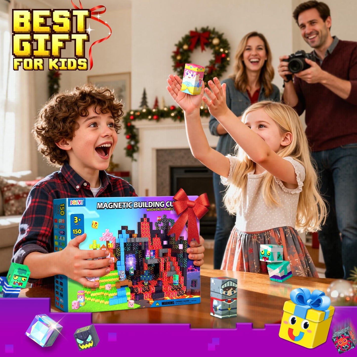 IGIVI 150PCS Magnetic Blocks - Build Mine Magnet World Set, Magnets Building Toys for Kids Ages 3-5 6-8 8-12, Supplies Birthday Party Gifts for 3+ Year Old Boys Girls, STEM Sensory Toys for Toddlers