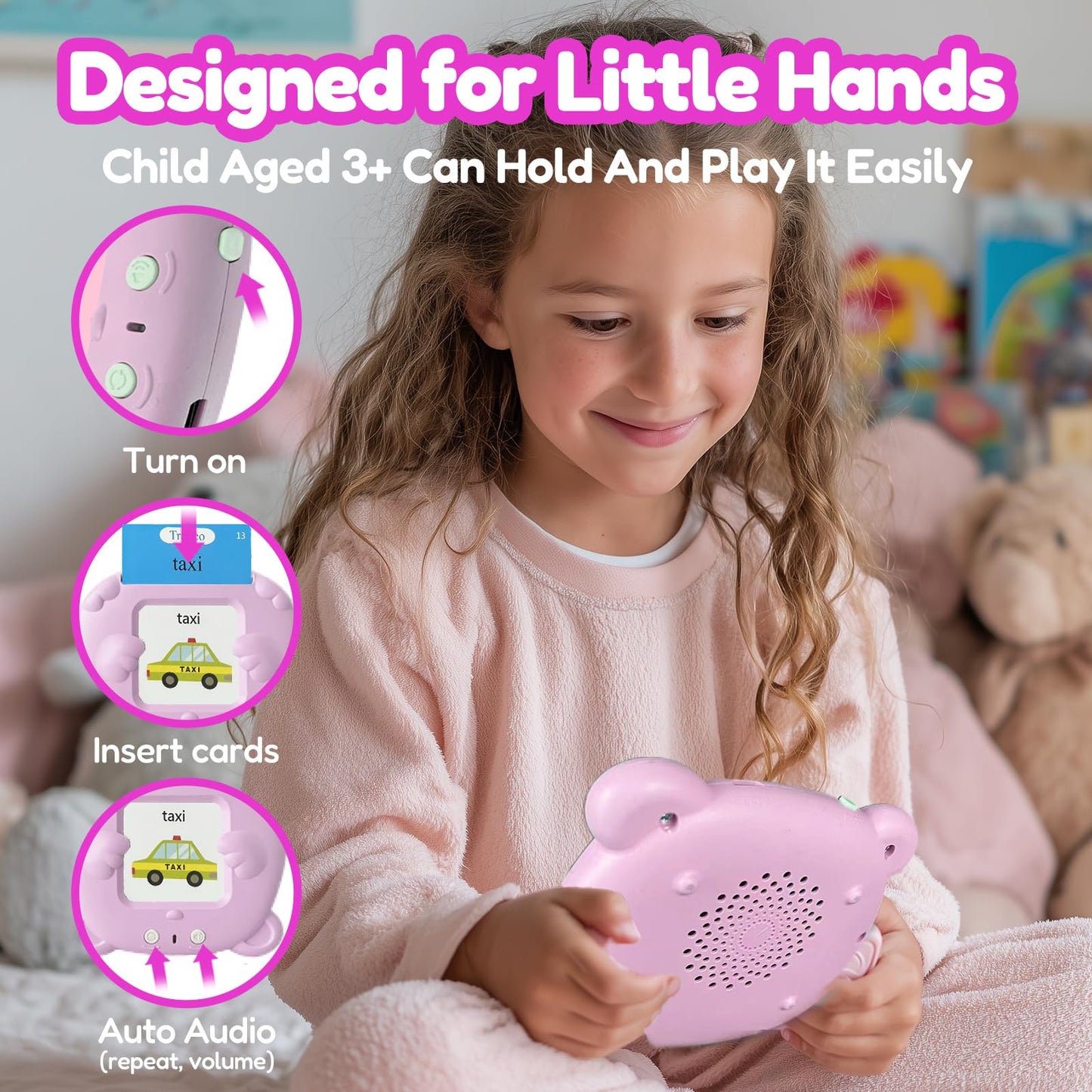 MoLingvora Bilingual Talking Flash Cards for Kids - Español Spanish English Flashcards Children Adults, 510 Sight Words, ABC Alphabet, Pocket Speech for Toddlers, Audible Sensory Toys (Spanish, Pink)