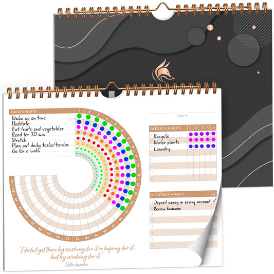 Clever Fox Habit Calendar Circle – 24-Month Inspirational Daily Habit Tracker with Colorful Pages – Routine & Goal Planner Journal (Black)