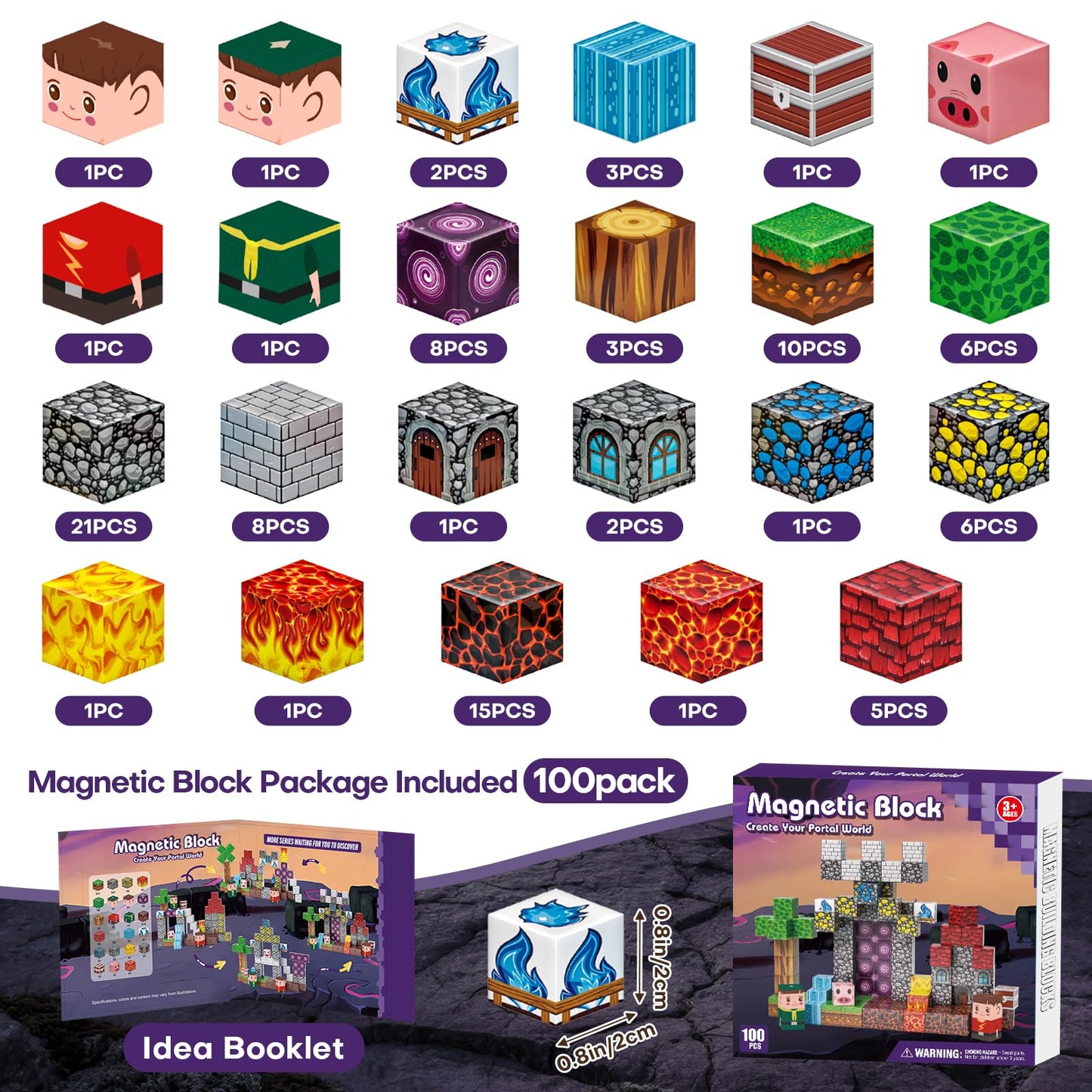 Gryxpox Magnetic Blocks, Magnetic Building Blocks 100pcs, Magnetic Blocks for Kids Ages 4-8, Magnetic Cubes STEM Sensory Toys for Ages 3+ Toddlers Boys & Girls–Christmas Birthday Party Kids Gifts