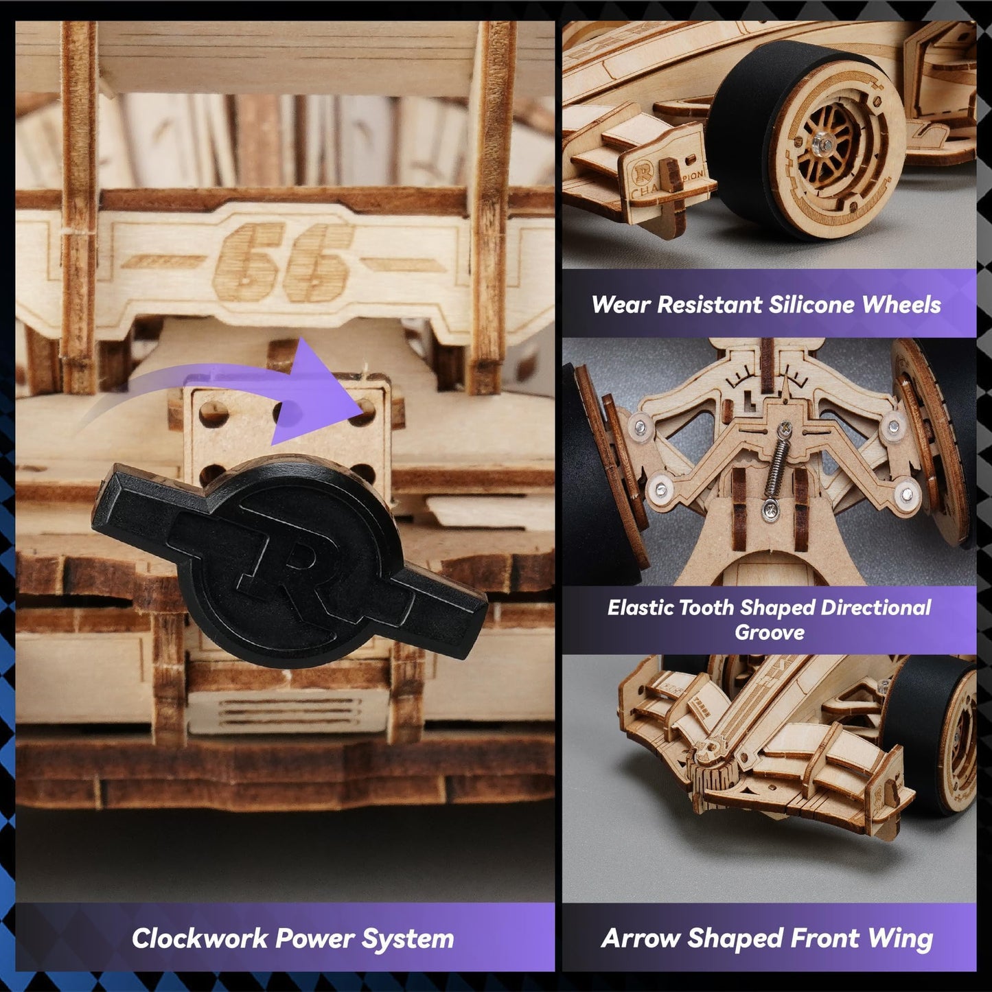 ROBOTIME 3D Puzzles for Adults, 1:18 Scale Wooden Formula Racing Car LK505, Wood Mechanical Model Car Kits to Build, Cool Crafts for Teens & Adults Project Kits Model Building Set