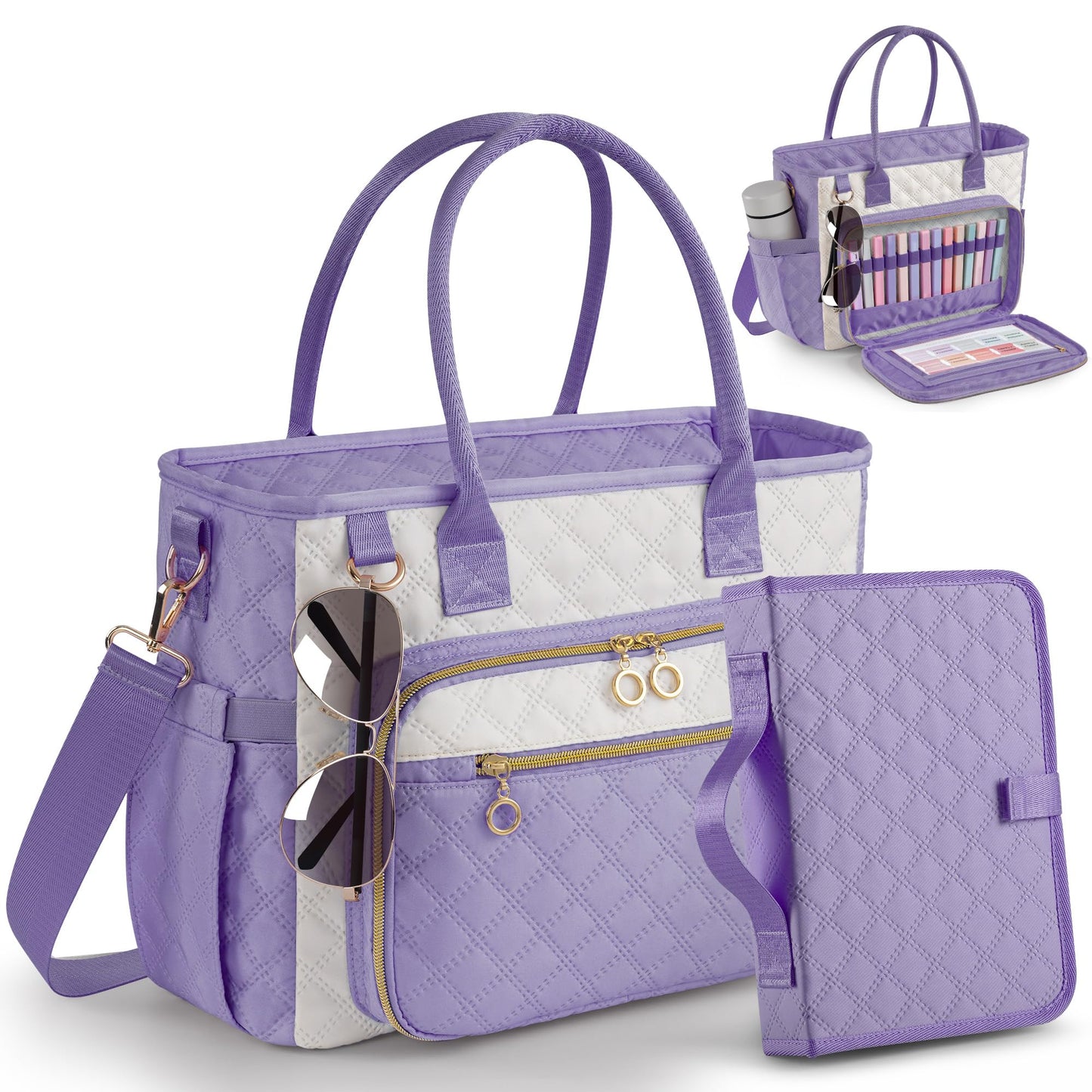 Large Bible Bag with Bible Cover Case for Women，Church Tote Bag Travel Bag Diaper Bag with Shoulder Strap for Teachers, Nurses, Moms, Bible Lovers (Purple