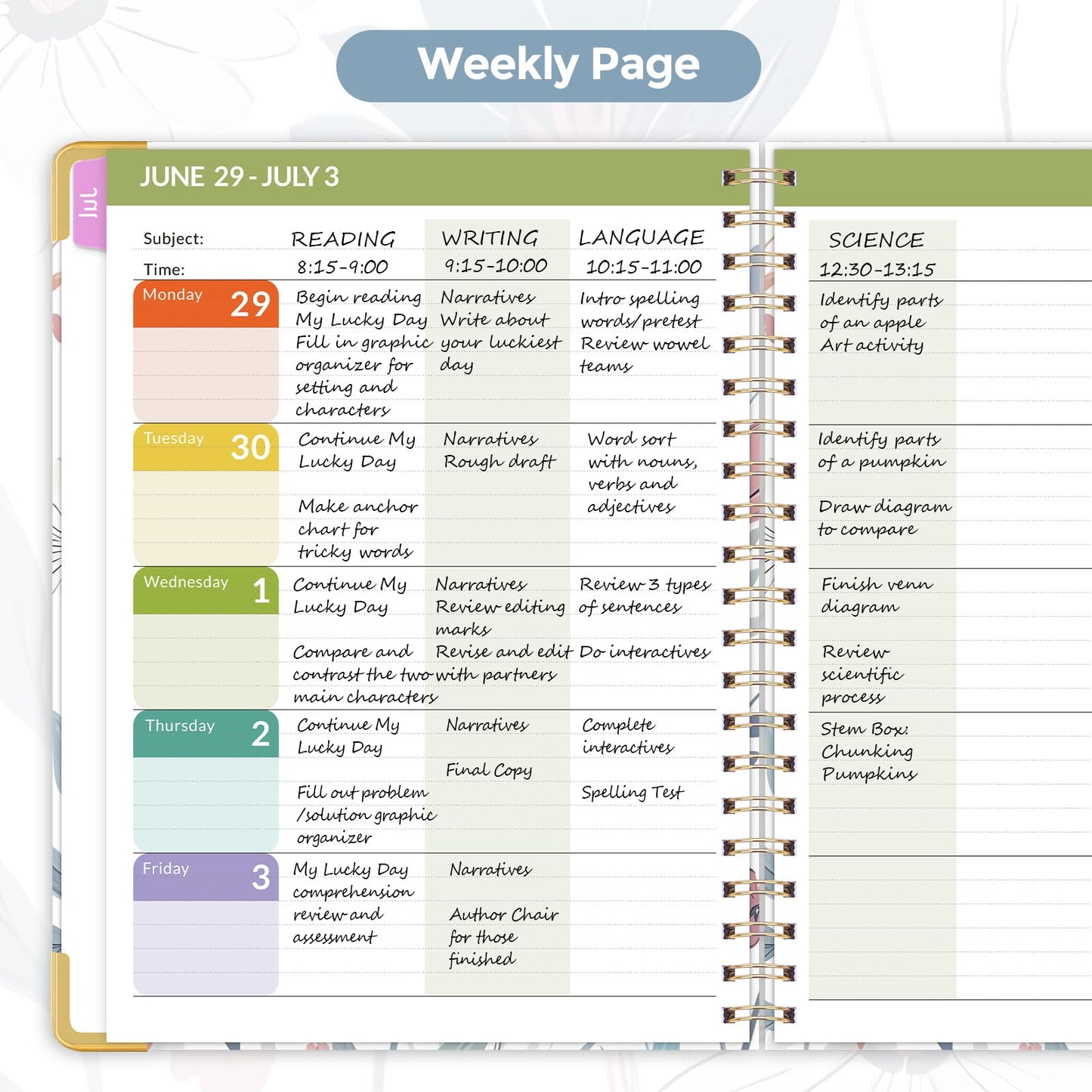 SKYDUE Teacher Planner 2026-2027 Academic Year, 8.5" x 11" Deluxe Teacher Lesson Planner with Monthly Tabs & Stickers, Lesson Plan Book 26-27, FloralB