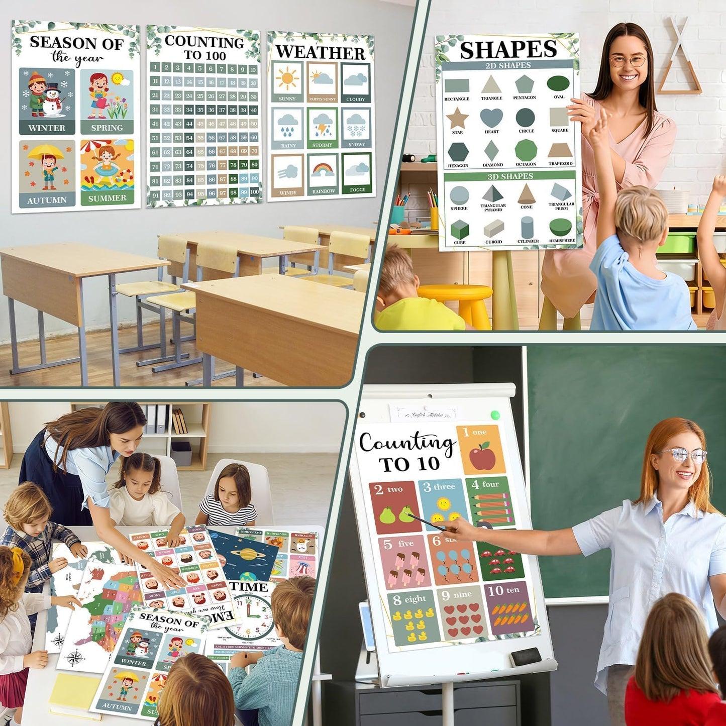16 Pcs 16”x24” Large Educational Posters for Classroom Decor Educational Posters for Toddlers 1-3 Learning Poster for Boys Girls Ages 3-5 Kindergarten Preschool Classroom Teacher Must Haves Eucalyptus