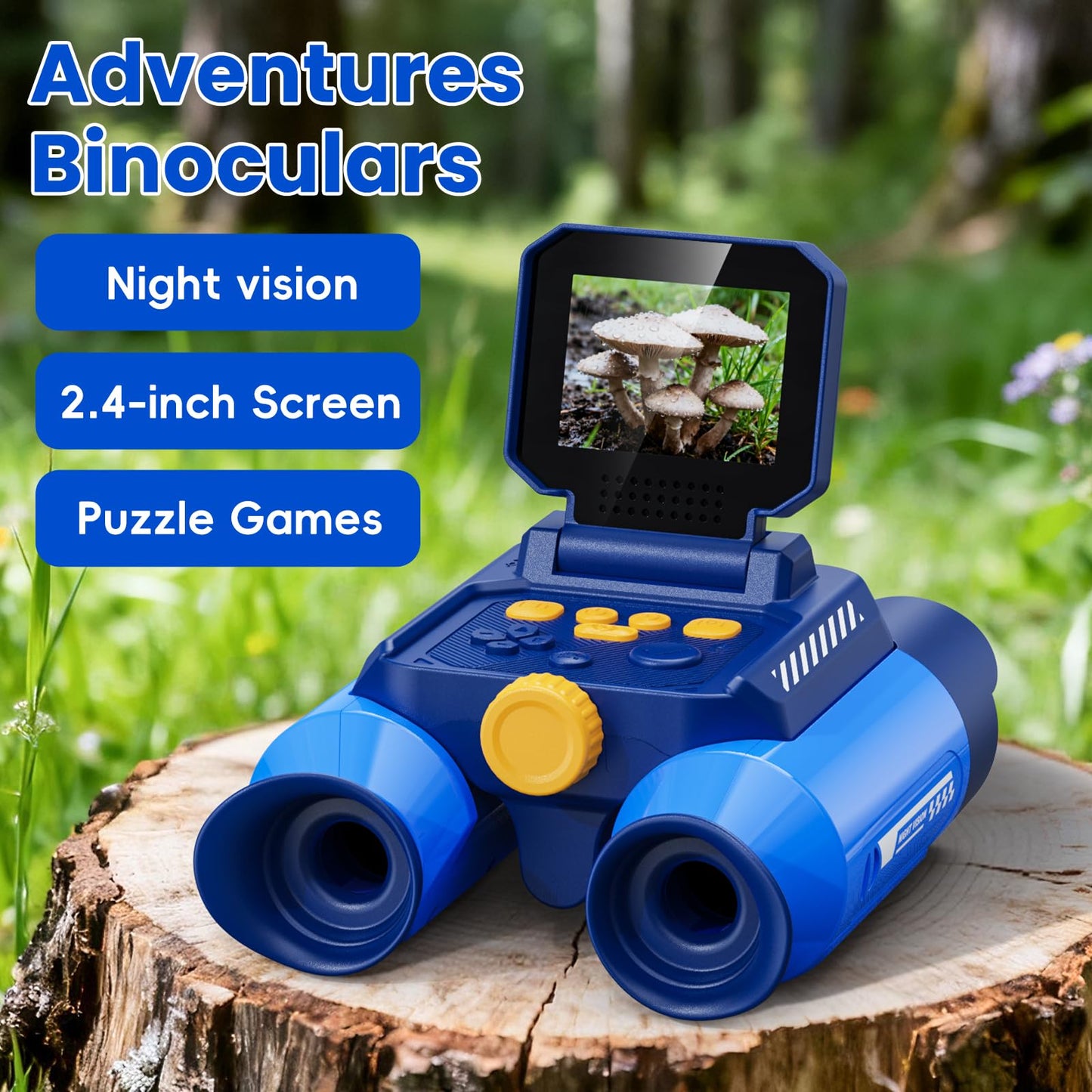 Aspoven Binoculars for Kids, Night Vision with 2.4" Screen, HD Digital Binoculars for Boys and Girls Ages 4-12, Portable Kids Binocular, Photo Video Capture & 9 Puzzle Games (Blue)