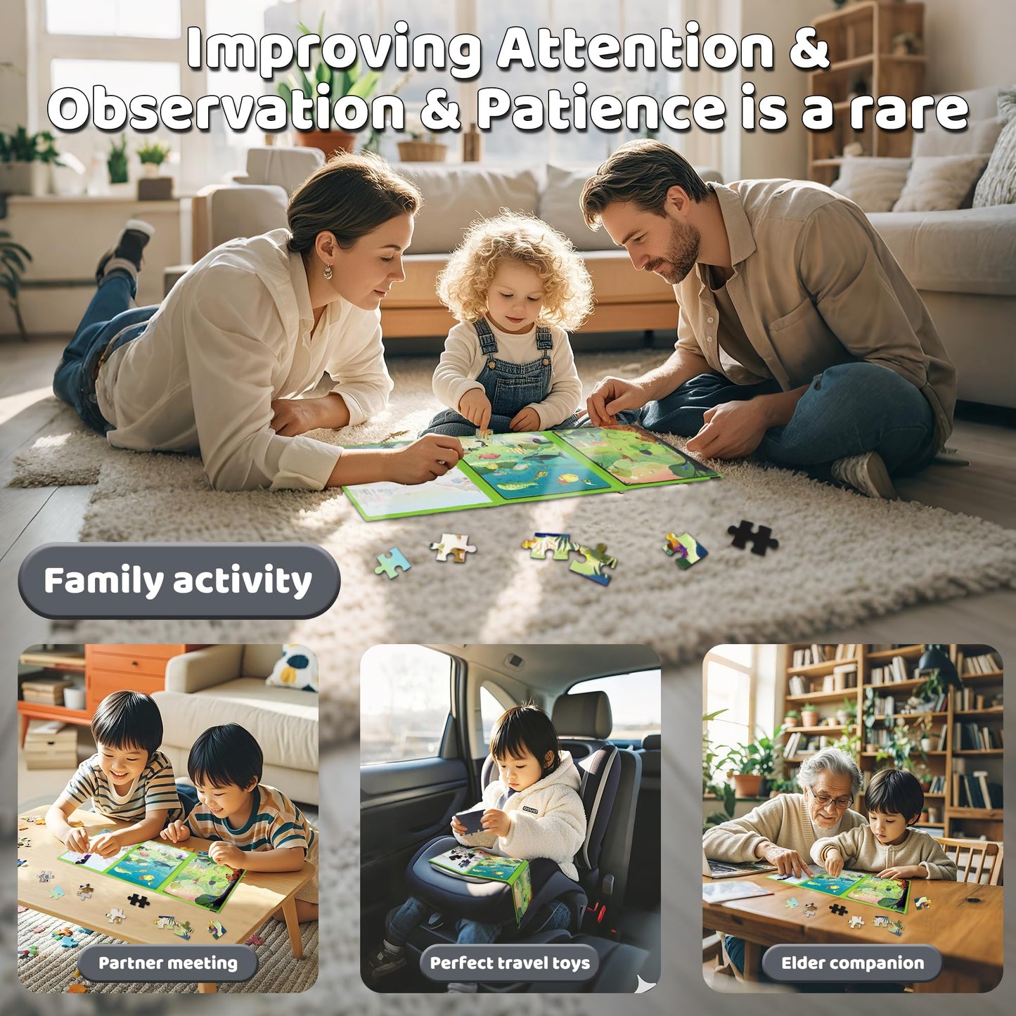 Magnetic Puzzles for Toddlers 3-5 60PCS-3 Animal Themes Magnetic Puzzles for Kids 4-6 Travel Puzzle for Airplane/Car/Road Trip/Gift Toys for 3 4 5 6 7 8 Girls and Boys