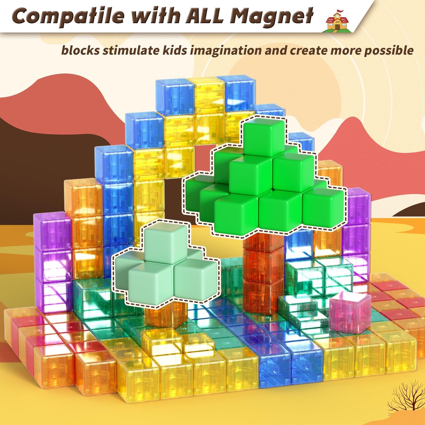 Apluses 45PCS Magnetic Blocks - Transparent Magnet Cubes, Toddler Building Blocks, Sensory Autism Gifts for Kids Ages 3+, Preschool Travel Toys for 3-5 Year Old Boys and Girls