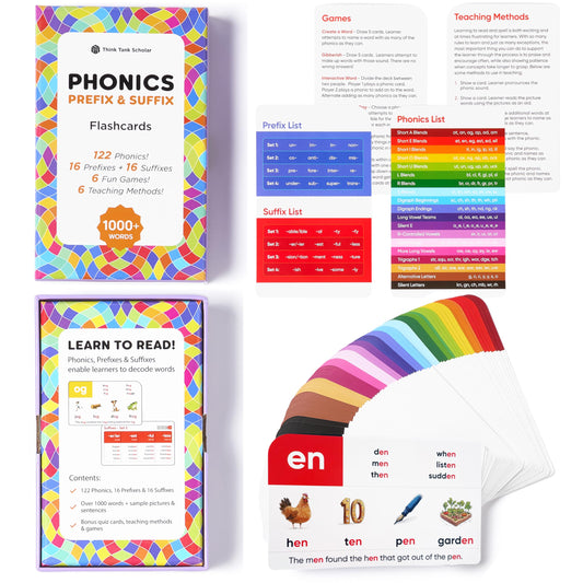Award-Winning Phonics & Vocabulary Flash Cards (1000+ Words w/Prefixes, Suffixes & CVC) incl. Games & Visual Aids for Ages 4-8, Pre-K to 3rd Grade