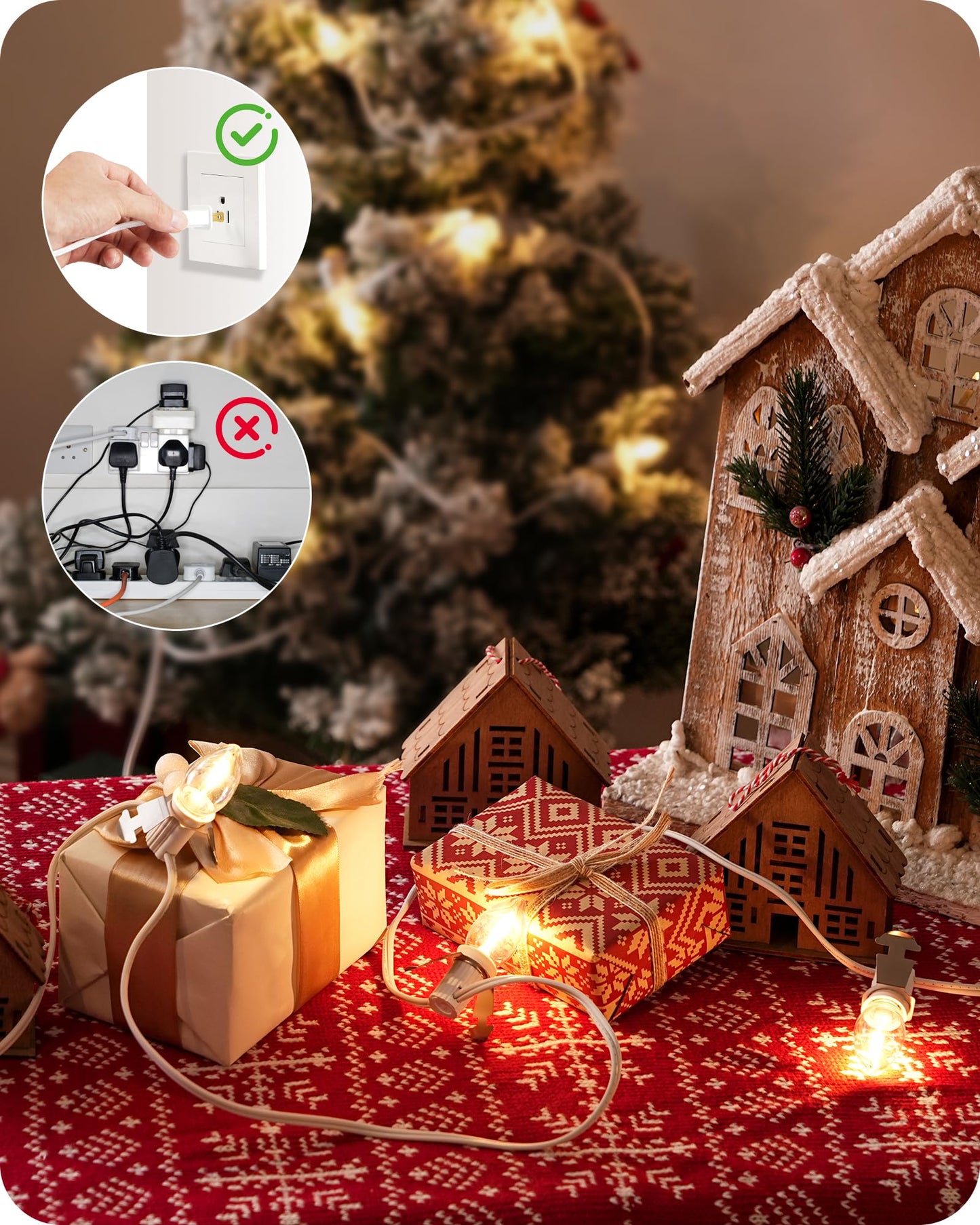 GOEBLESON Christmas Village Lights, 10.5FT String Lights with 5 C7 LED Bulbs, Warm White, Model W07VL05