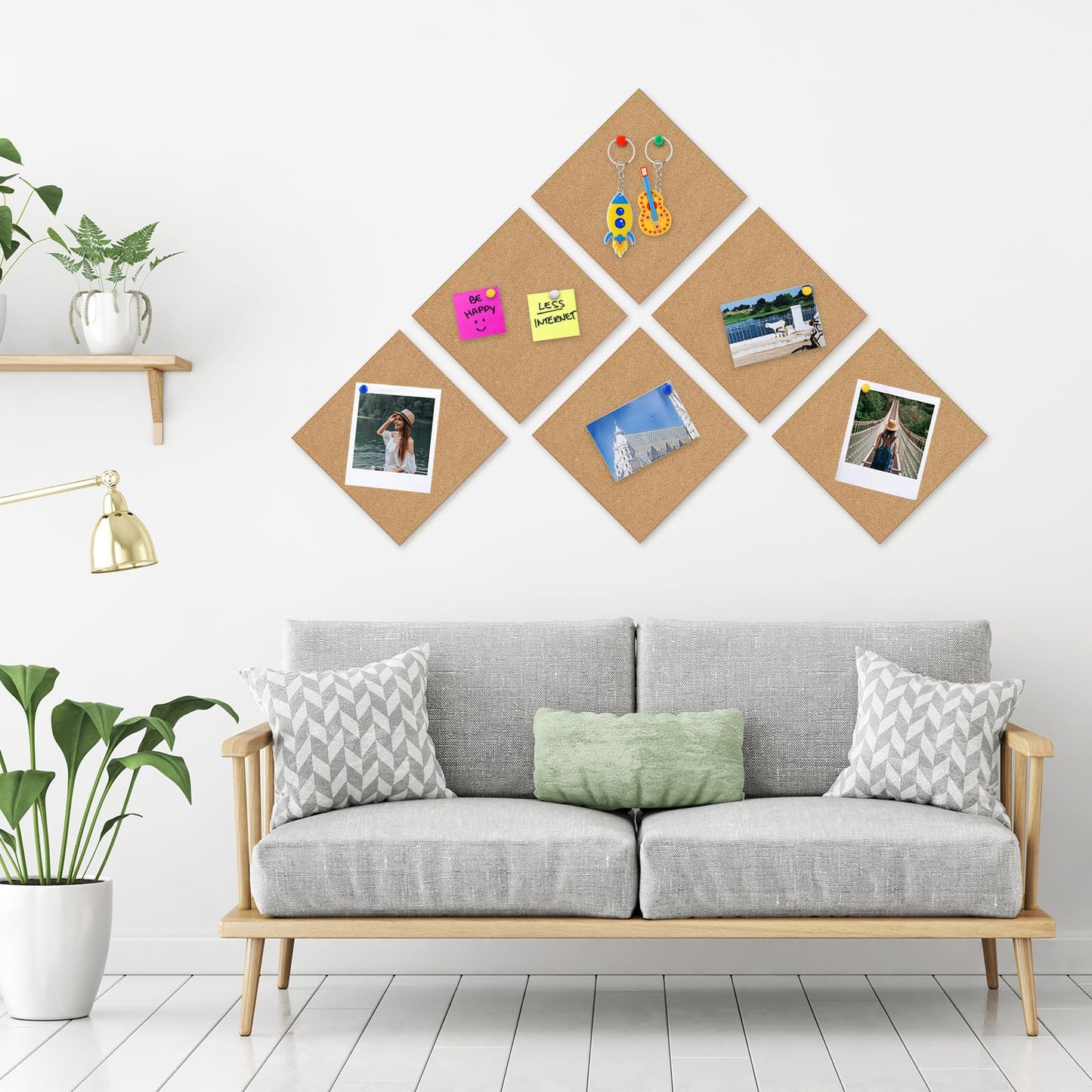 NACHLYNN Cork Board 12 Pack 12 x 12 Self-Adhesive Corkboards for Wall Square Bulletin Board with 100 Push Pins Frameless Cork Tiles for Walls Home Office