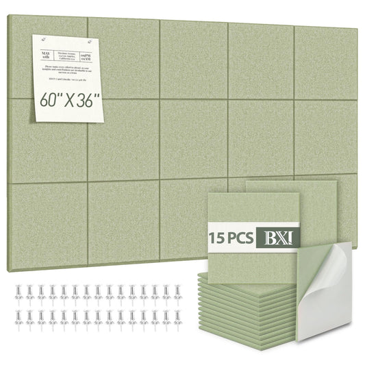 BXI Felt Bulletin Board - 60 X 36 Inches, 15 Pcs Self-Adhesive Decor Cork Boards with 30 Pushpins, Sturdy Acoustic Wall Panels for Office Work, Poster Pin Tiles for Teen Dorm Room Kitchen Classroom