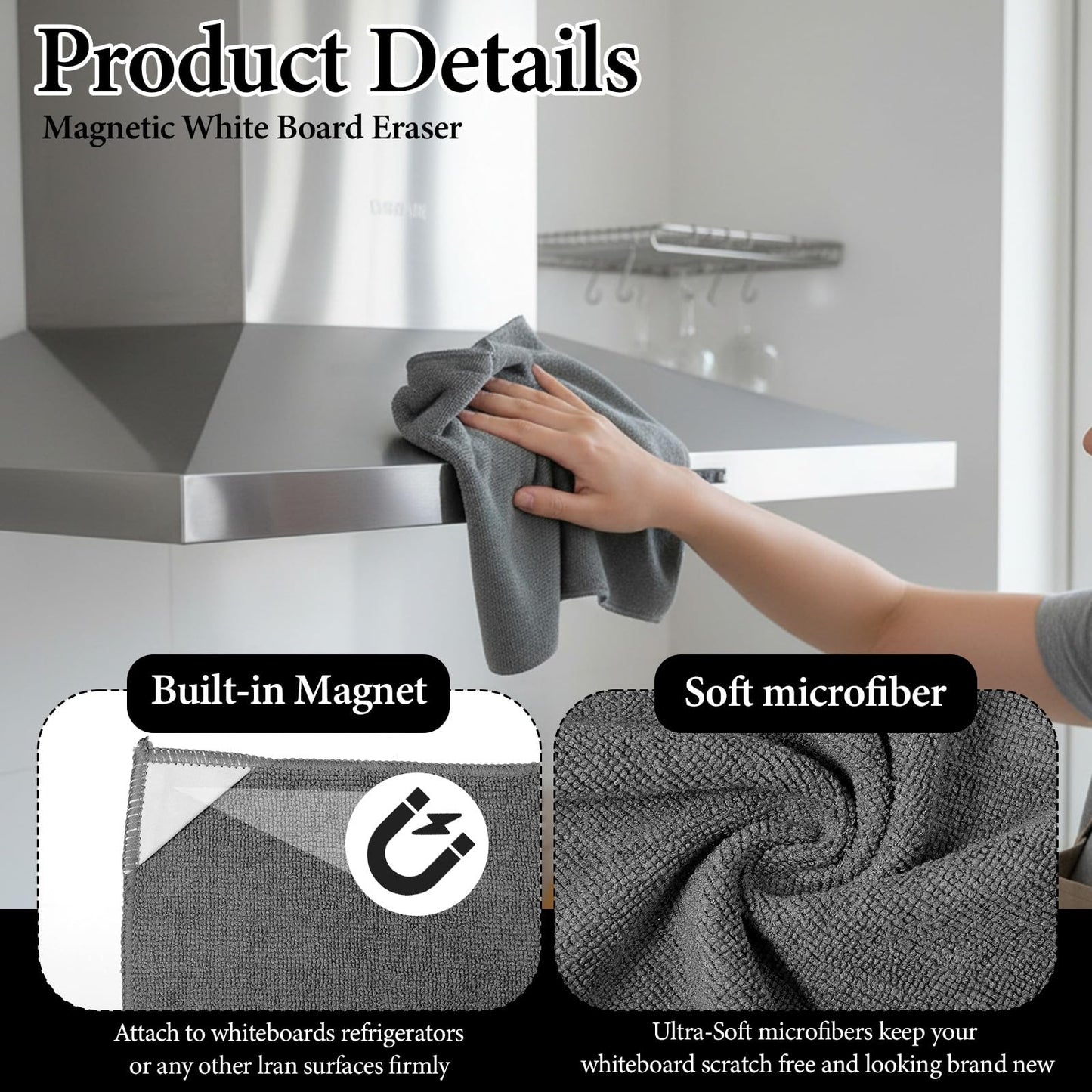 Ckhoid 24 Pieces Magnetic Cleaning Cloth Microfiber Dry Erase Erasers Cleaner for White Board, Reusable Washable Cleaning Cloths for Whiteboards Blackboards Chalkboards Home Office School, 9.4 Inch