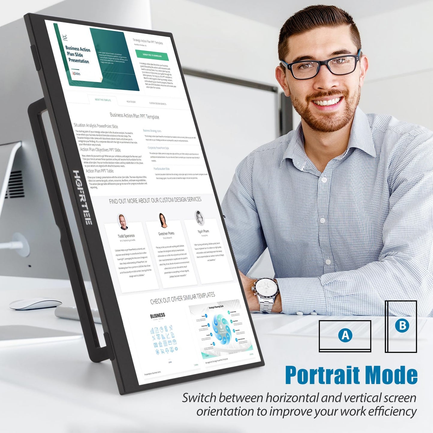 HGFRTEE Portable Monitor Touchscreen 15.6", 1920x1080 60Hz FHD IPS HDR 10-Point Touch Screen Monitor with Built-in Stand & Speaker, HDMI USB C VESA External Travel Monitors for Laptop, PC, Mac, Phone