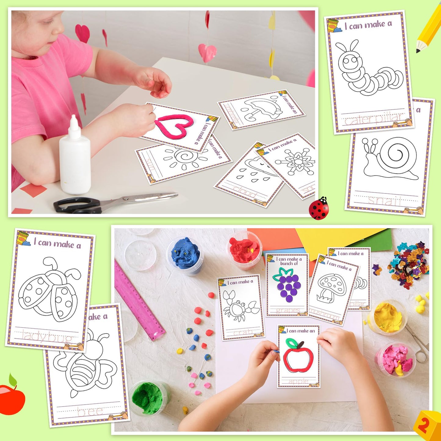 Geyoga 72 Pcs Playclay Dough Mats for Kids Rainbow Star Flower Play Mats Card for Clay or Dough Back to School Preschool Craft Suppliesfor Toddler Kid 2-6 Years Back to School Classroom Educational