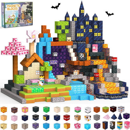 220 PCS Magnetic Blocks - Magnetic Building Blocks for Kids Ages 3 4-8 8-12, Magnetic Cubes STEM Stacking Toys Montessori Sensory Toys for Boys & Girls Christmas, Halloween, Birthday Easter Gifts