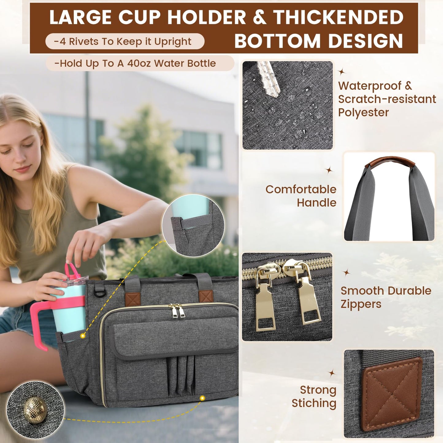 RAINSMORE Teacher Tote Bag 15.6 inch Laptop Bag for Women Work Bags Nurse Bag Lightweight Laptop Tote Computer Messenger Shoulder Bags with Insulated Pocket, Professional Laptop Briefcase